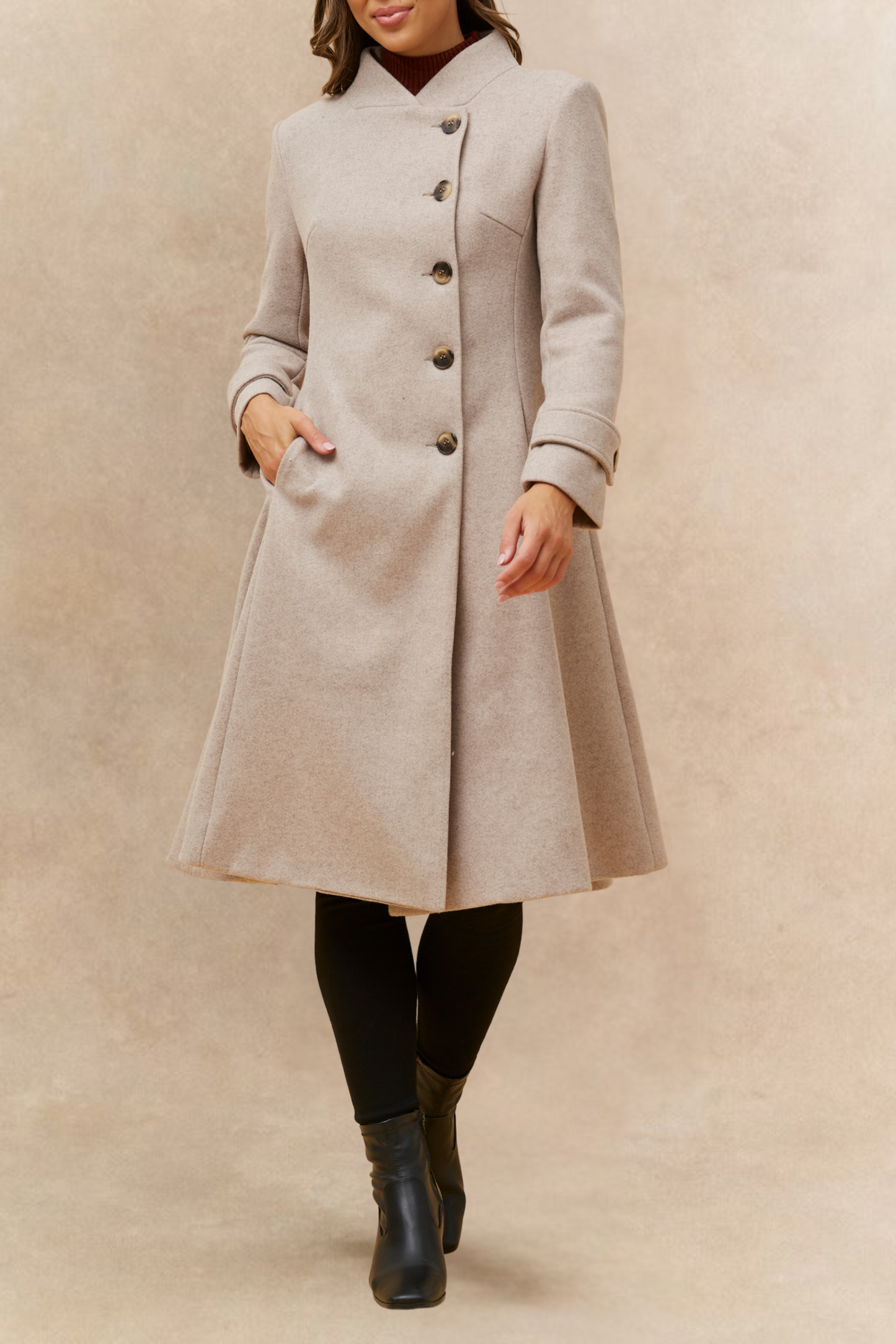 Harper Retro Flared Coat Side Buttons Elegant