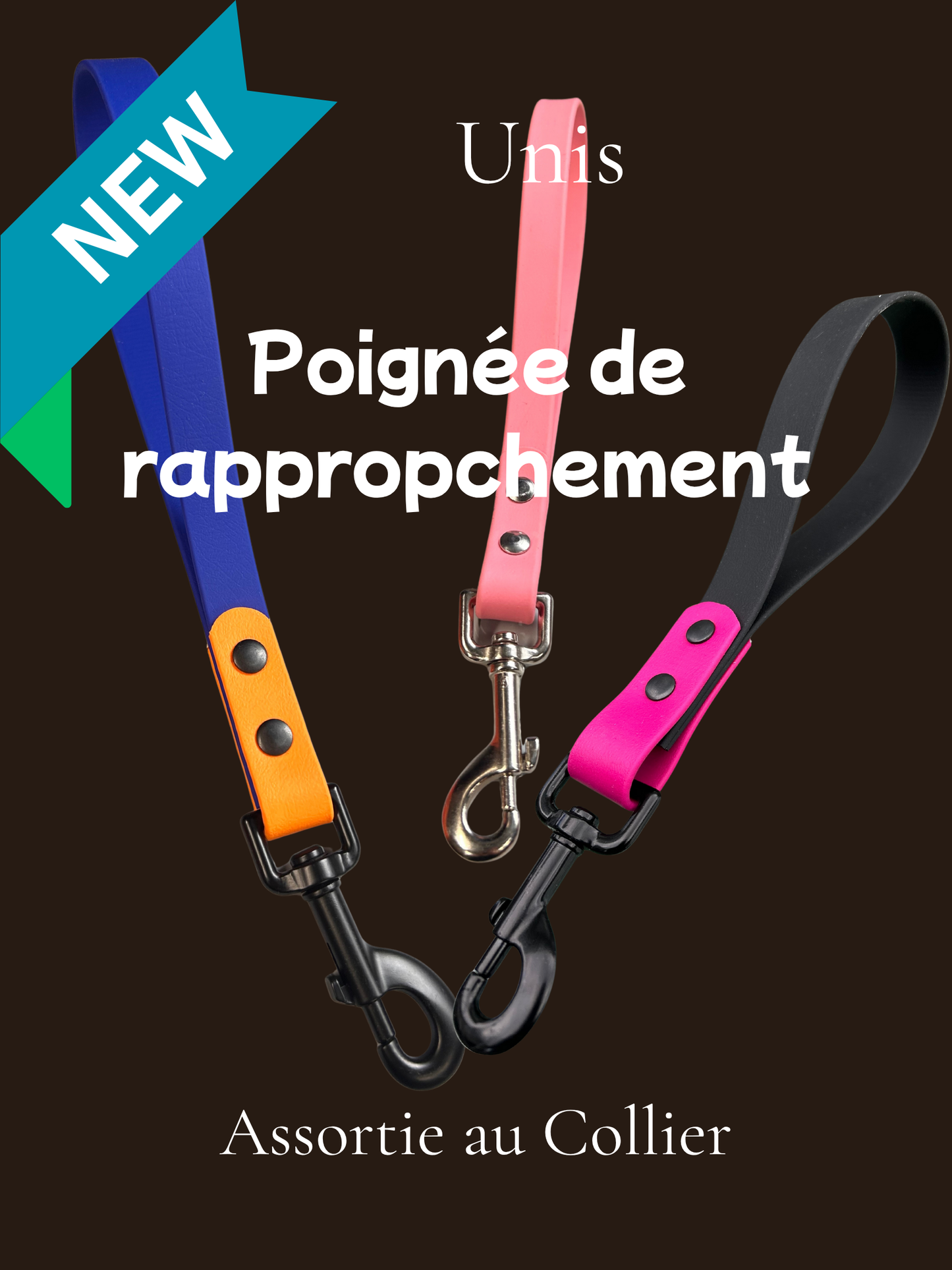 Poignée Rapprochement en Biothane pour chien - Fait Main au Québec