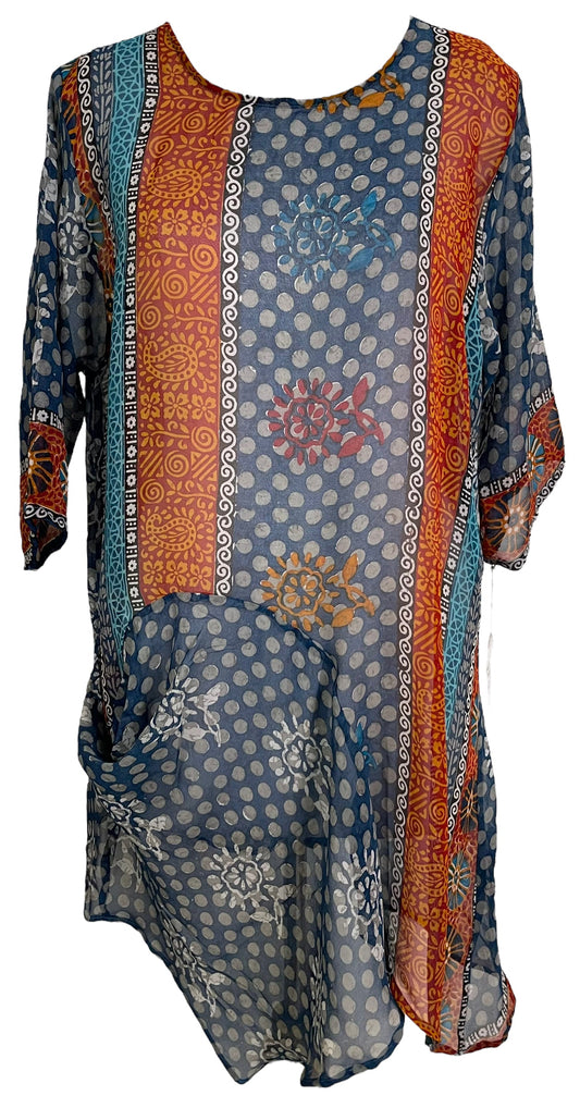 PRG6026 Sheer Avatar Pure Silk Self Pocket Tunic Dress