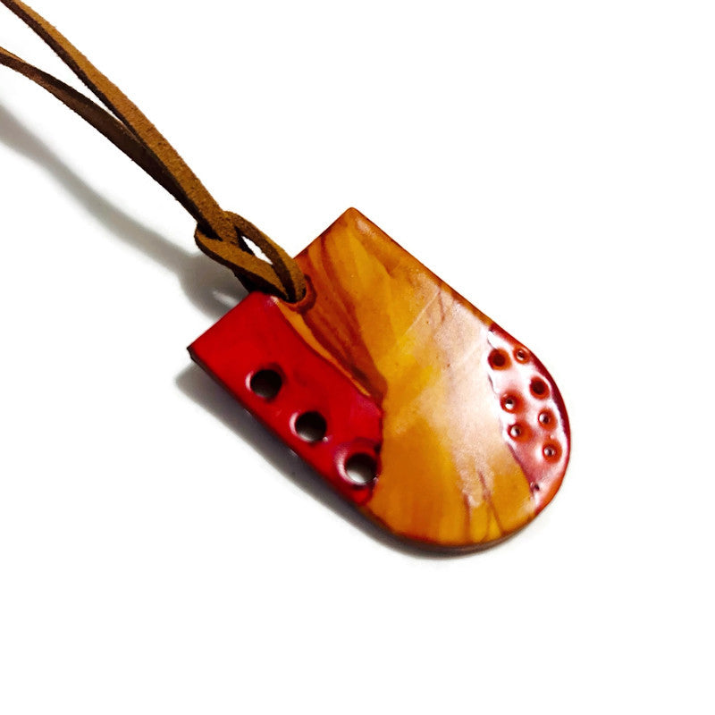 Ombre Pendant Necklace Handmade, Painted Yellow Orange Red