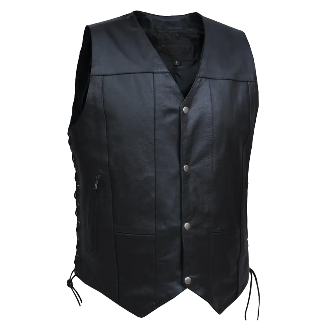 Open Road Men's 10 Pocket Leather Vest