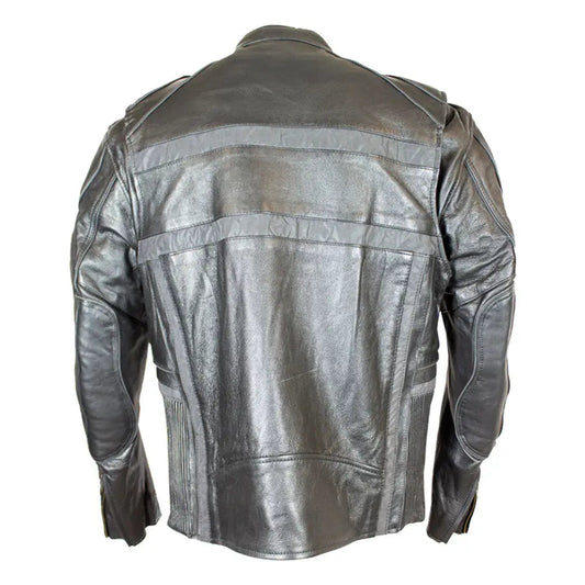 Open Road Men's Reflective Piping Leather Motorcycle Jacket