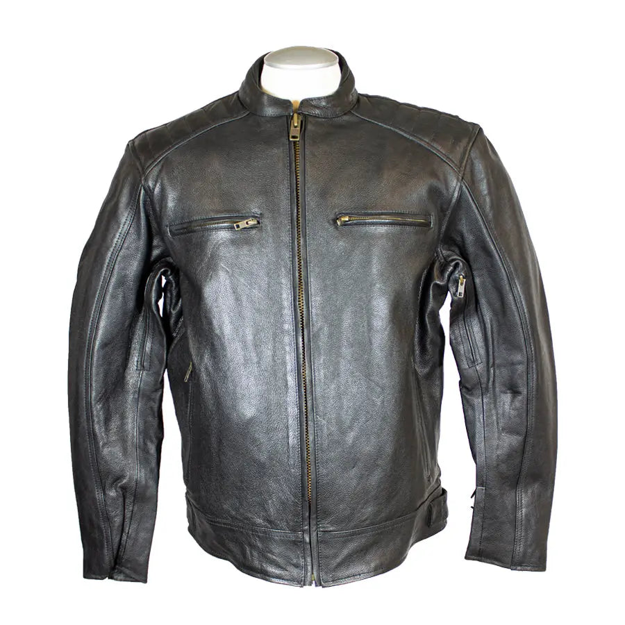 Open Road Men's Ribbed Padding Leather Motorcycle Jacket