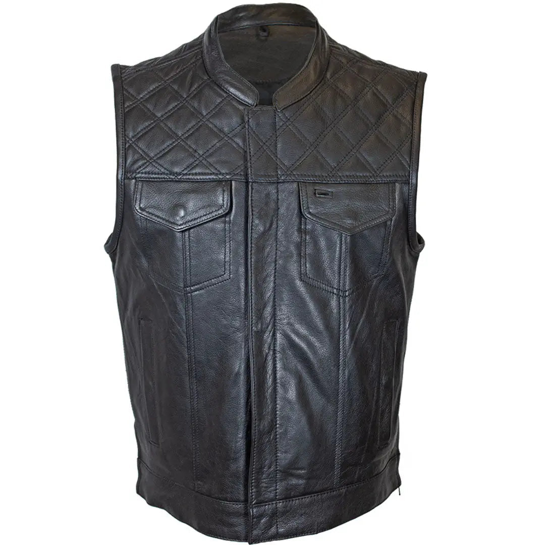 Open Road Men's Upside Leather with Black Stitched Diamonds Vest
