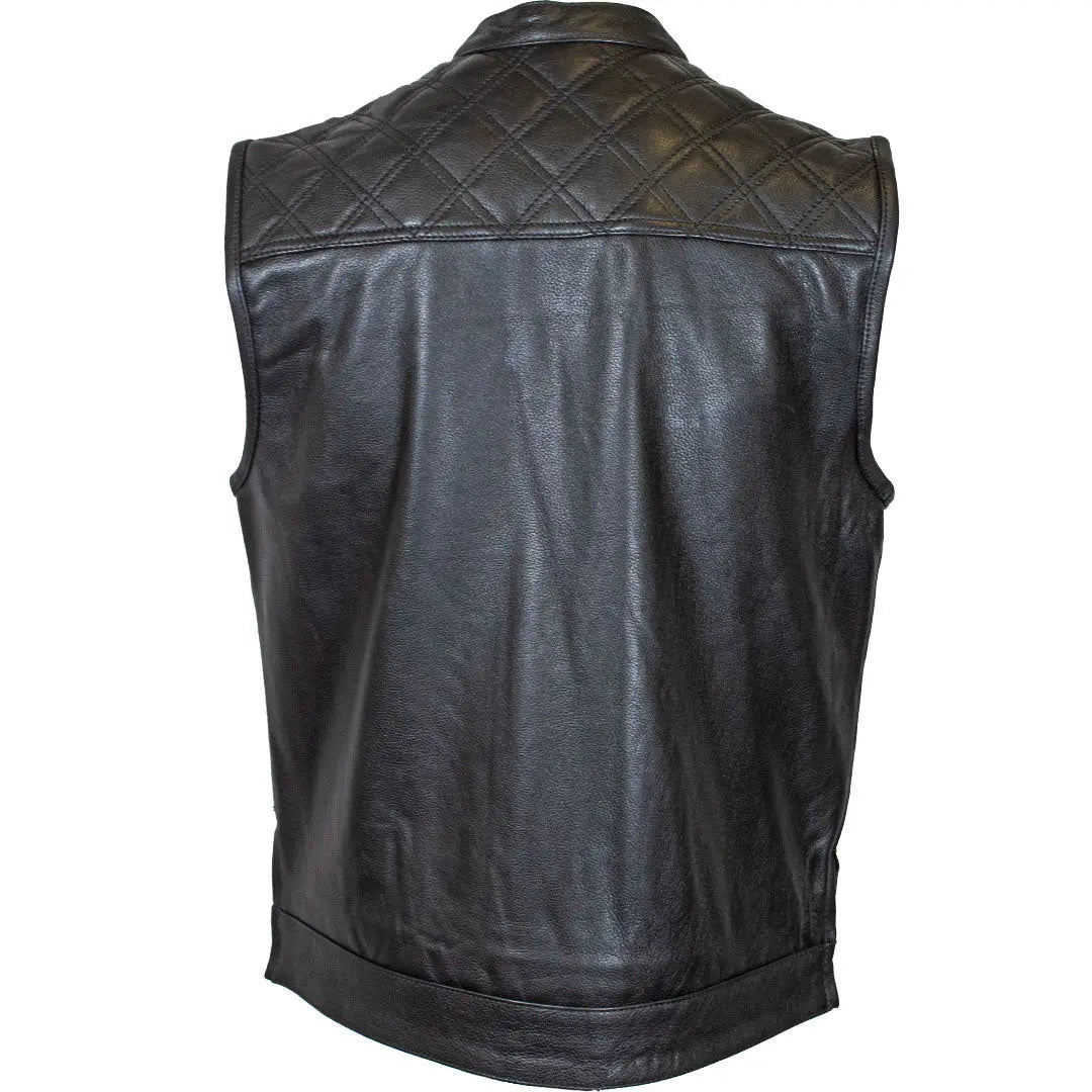 Open Road Men's Upside Leather with Black Stitched Diamonds Vest