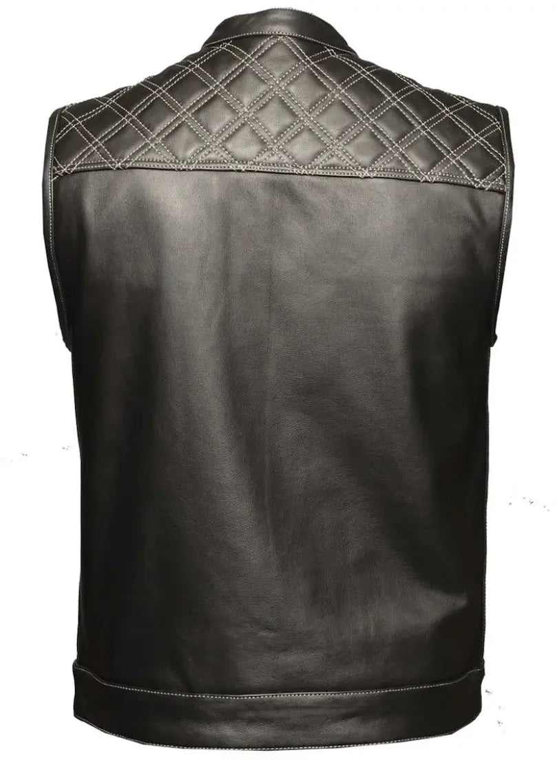 Open Road Men's Upside Leather with White Stitched Diamonds Vest