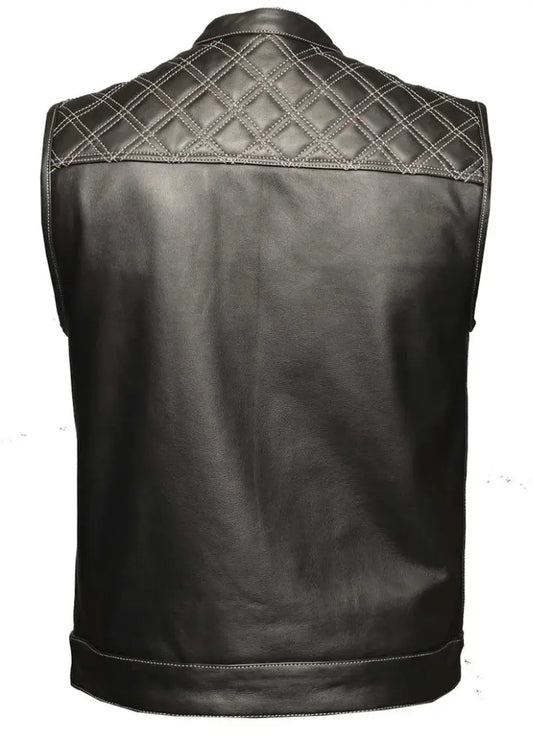 Open Road Men's Upside Leather with White Stitched Diamonds Vest