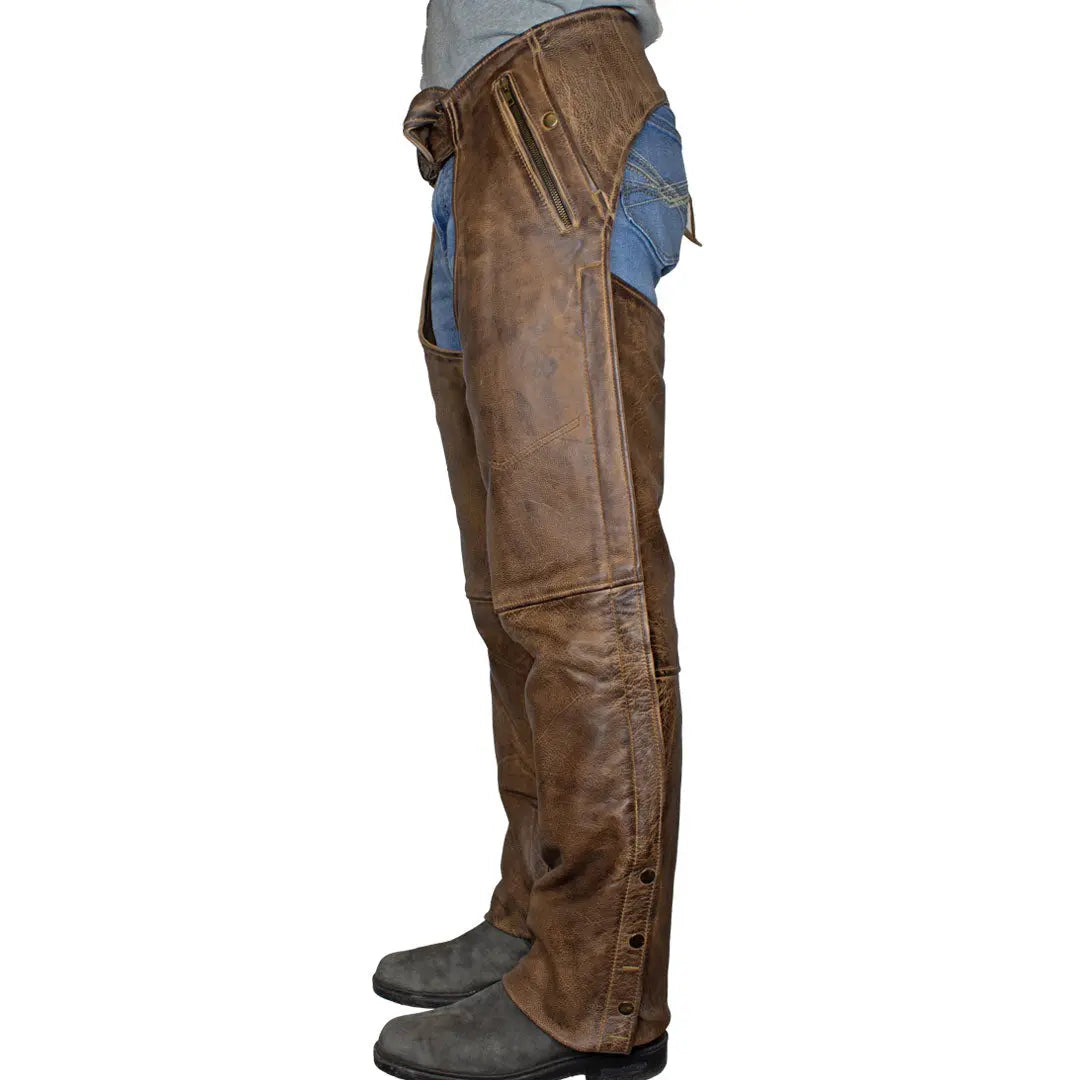 Open Road Men's Vintage Brown 4 Pocket Premium Leather Chaps