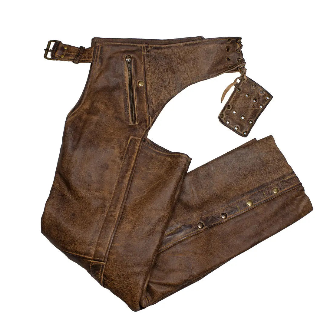 Open Road Men's Vintage Brown 4 Pocket Premium Leather Chaps