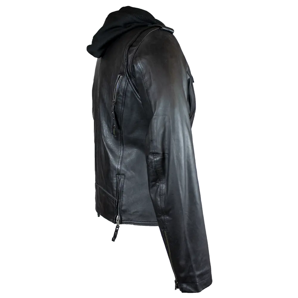 Open Road Women's Hooded Classic Leather Motorcycle Jacket