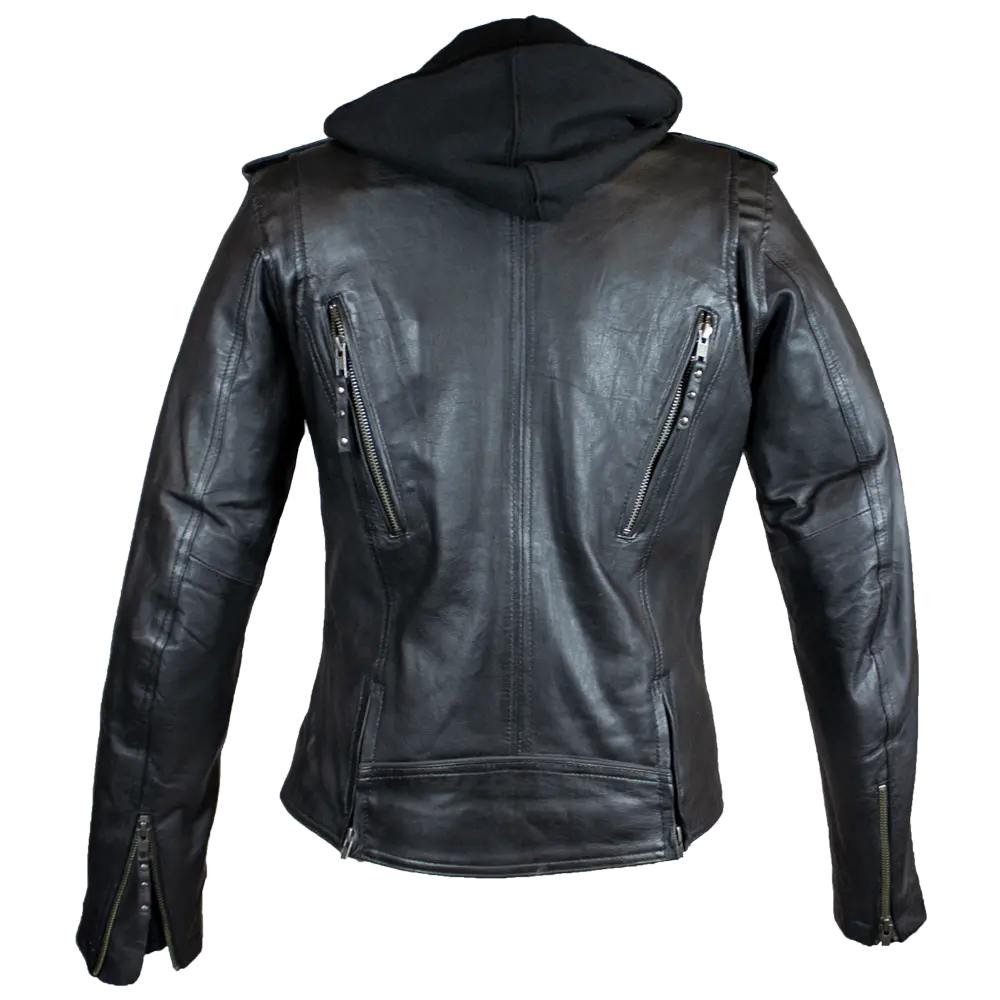 Open Road Women's Hooded Classic Leather Motorcycle Jacket