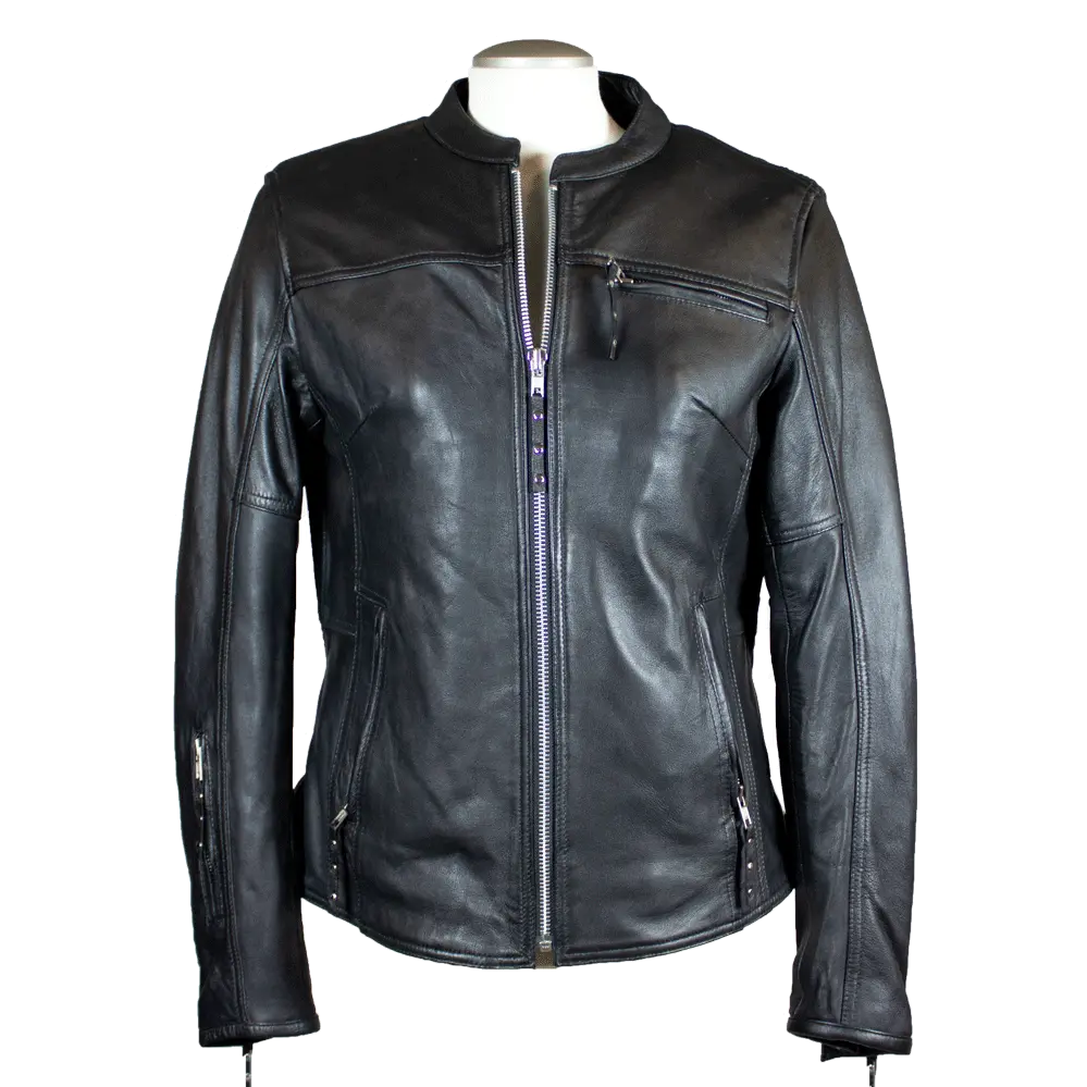 Open Road Women's Racer Leather Motorcycle Jacket