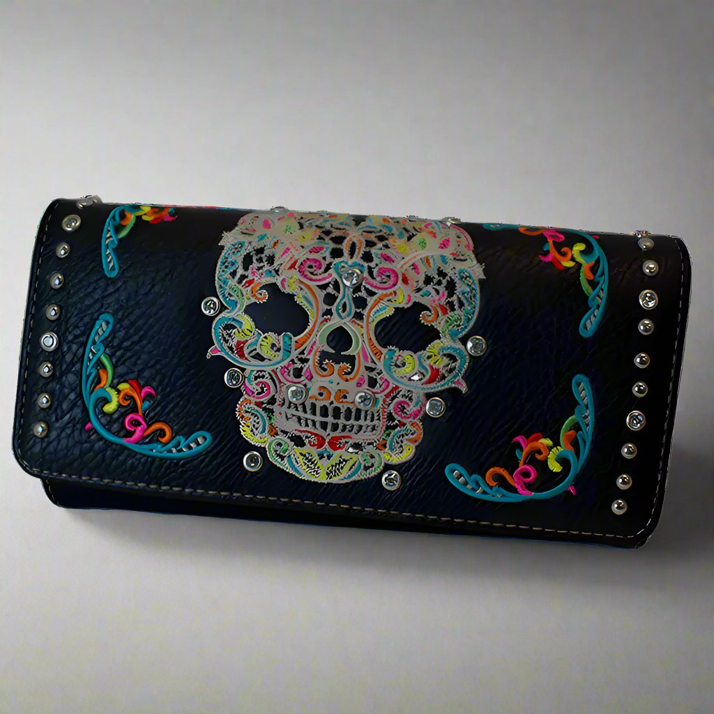 Open Road Women's Sugar Skull Faux Leather Trifold Wallet