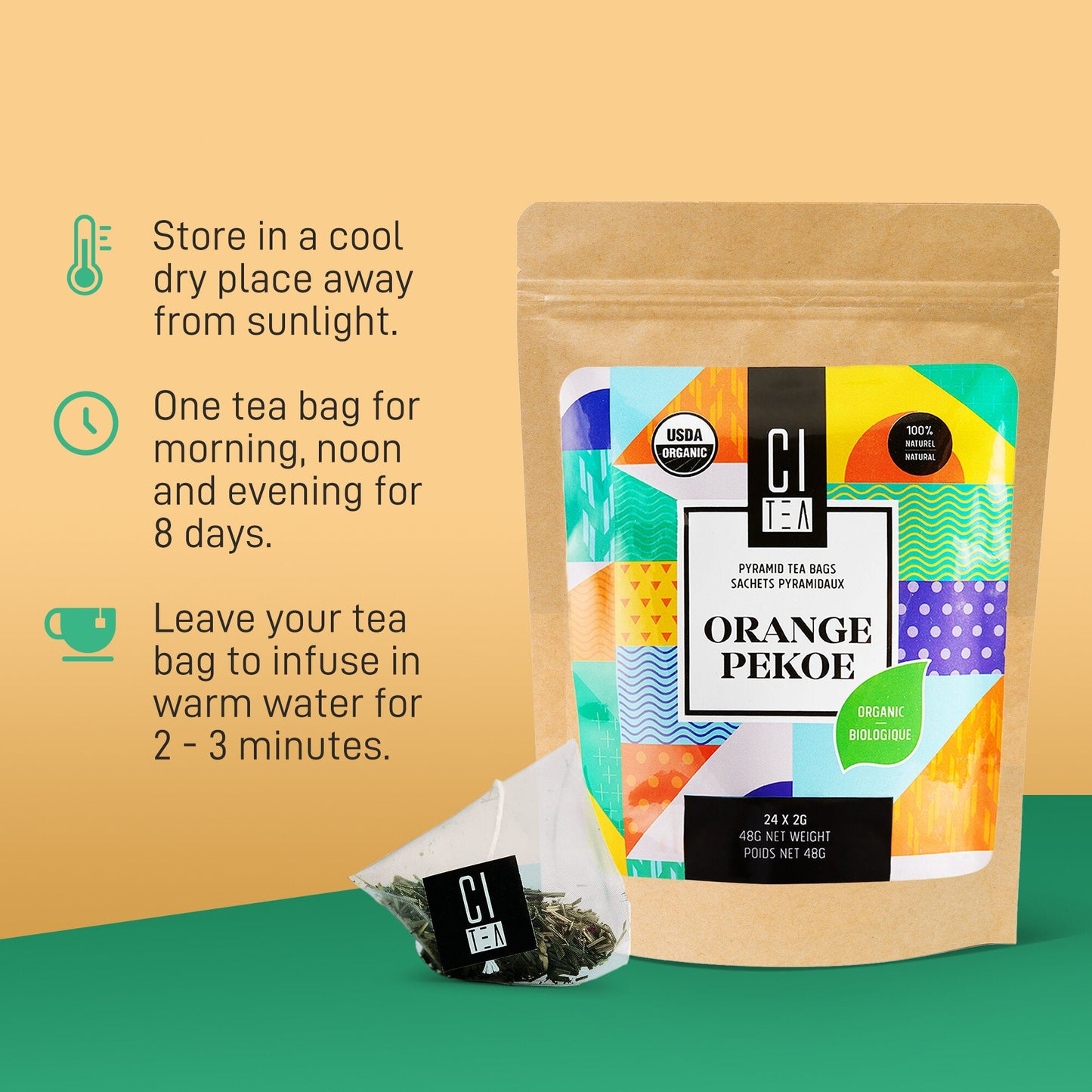 Organic Orange Pekoe - 24 Pyramid Tea Bags