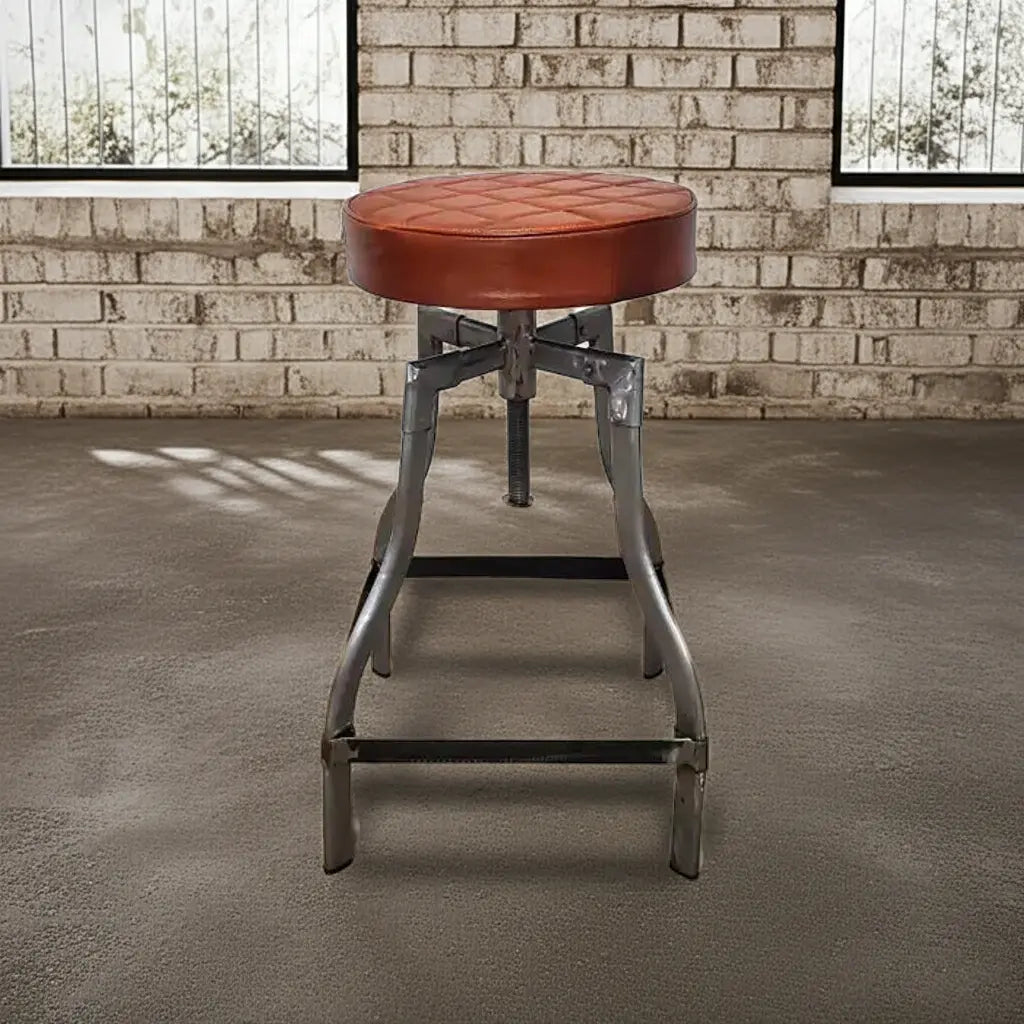 Tabouret de comptoir en cuir ajustable base d'acier noir ou brut