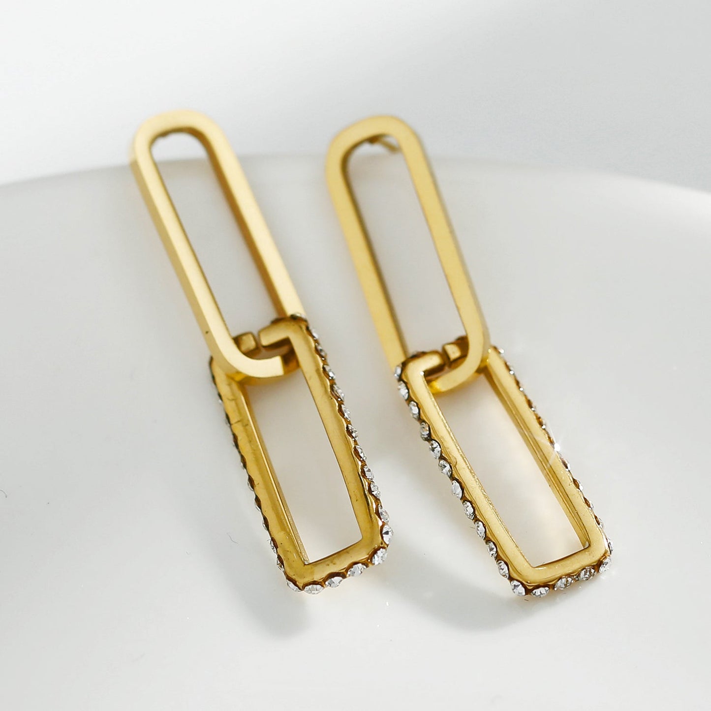 LUCIANA Pavé Zirconia Twin Paper Clip Gold Earrings