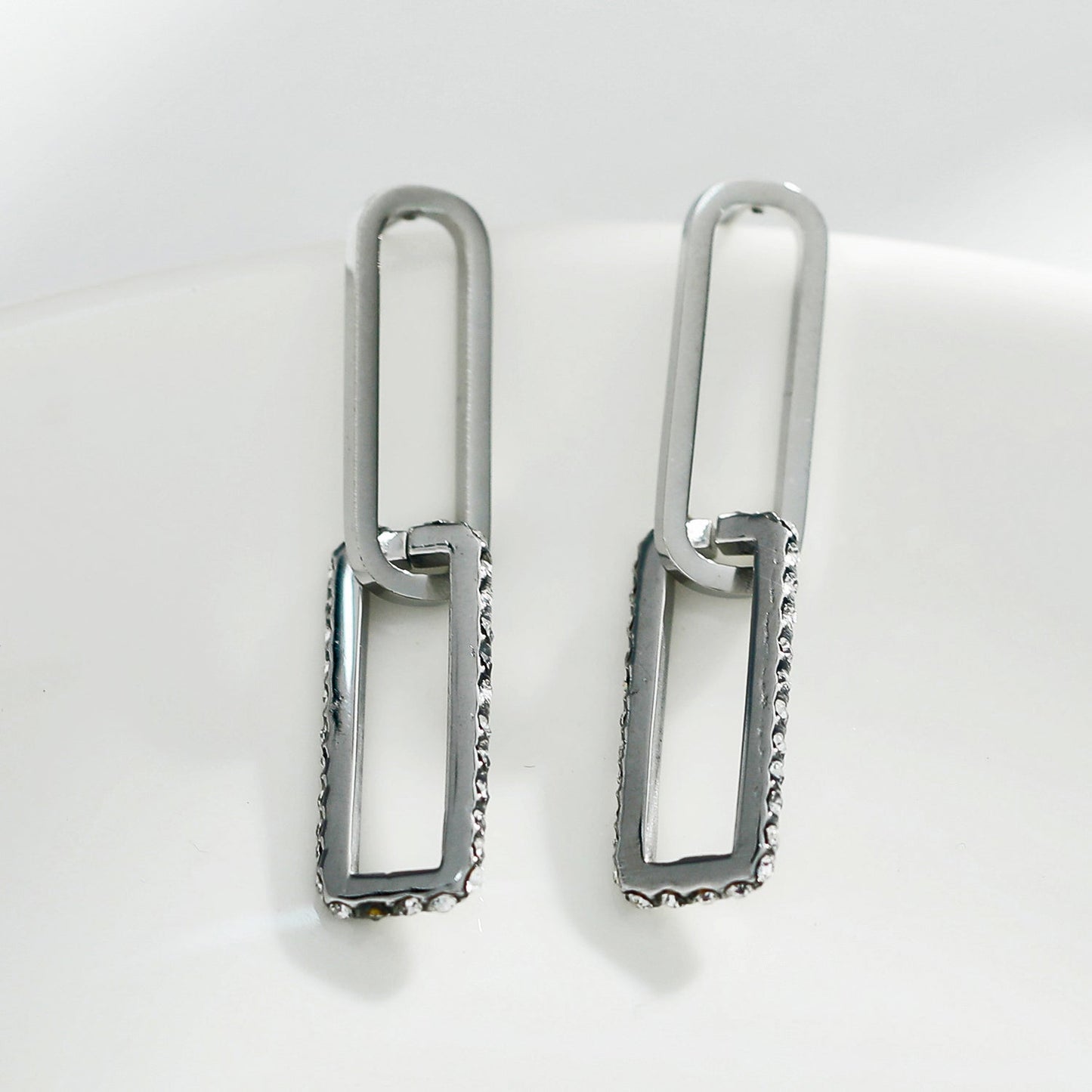 LUCIANA Pavé Zirconia Twin Paper Clip Silver Earrings