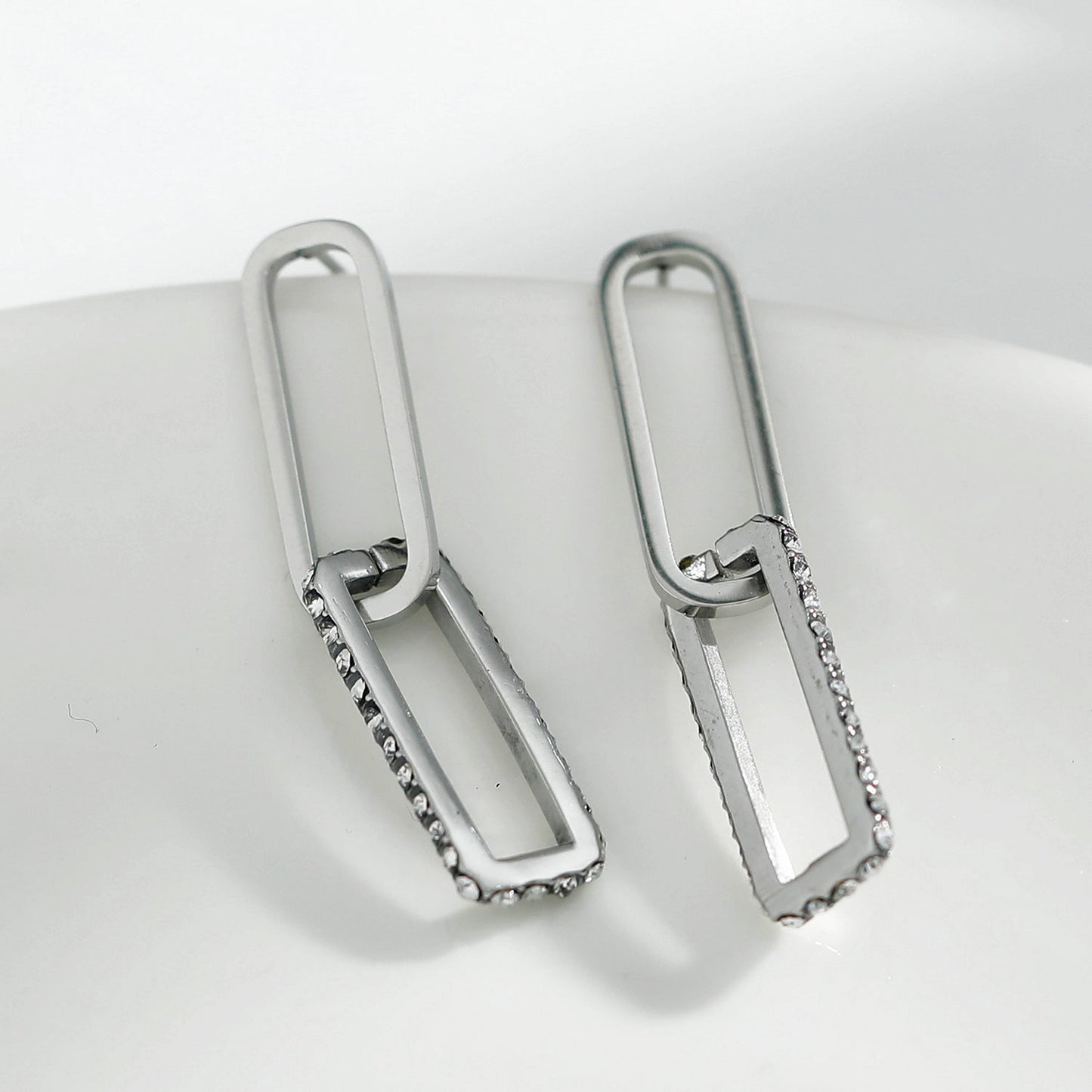 LUCIANA Pavé Zirconia Twin Paper Clip Silver Earrings