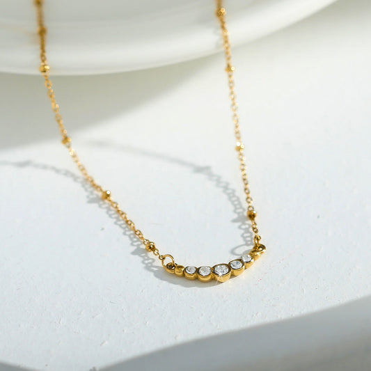 KIMI Beaded Gold Chain with Dainty Pavé-Set Zirconia Pendant