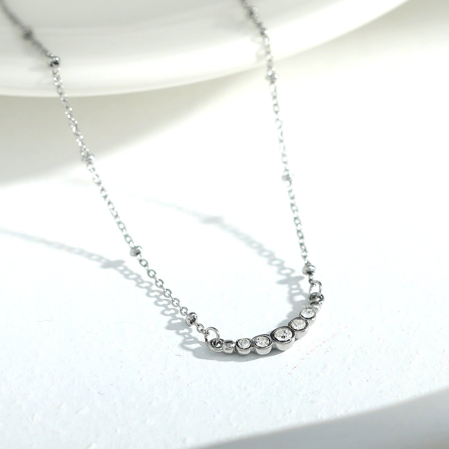 KIMI Beaded Silver Chain with Dainty Pavé-Set Zirconia Pendant