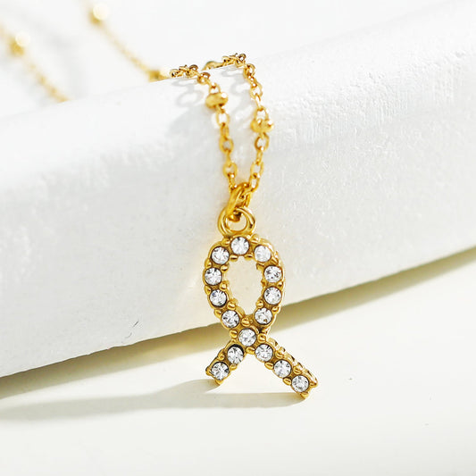 RIBBON: Cancer Fighter Pendant with a Pavé Zirconia Ribbon in Gold