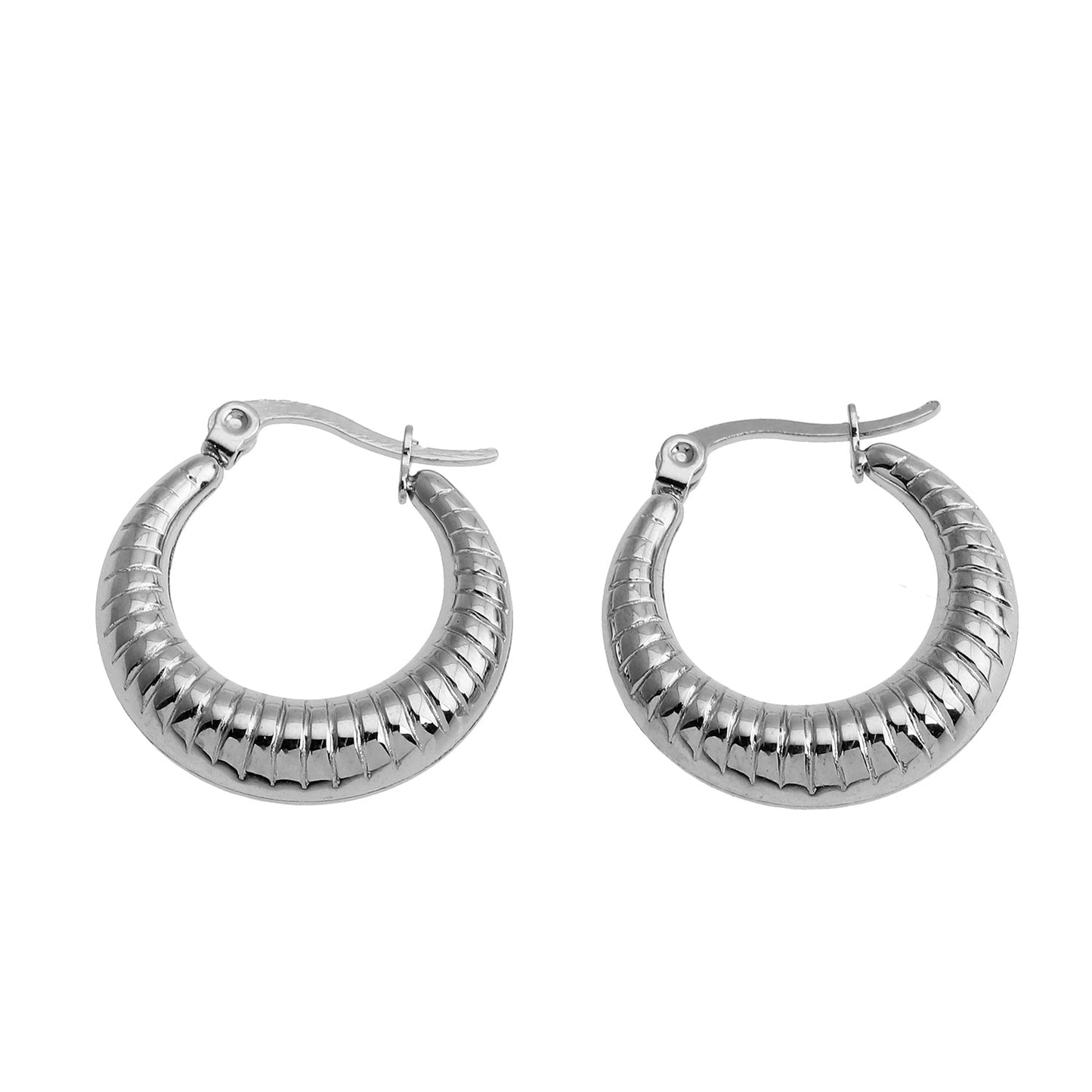 MISCHA Textured Chunky Hoops Silver
