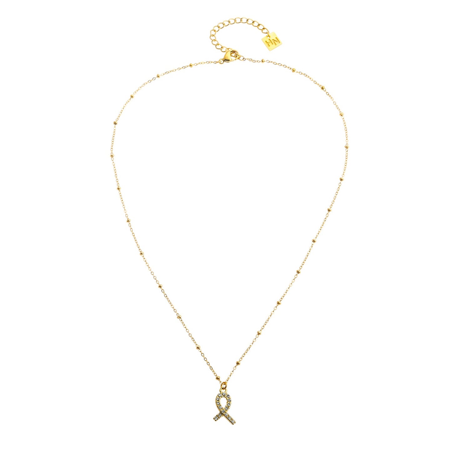 RIBBON: Cancer Fighter Pendant with a Pavé Zirconia Ribbon in Gold