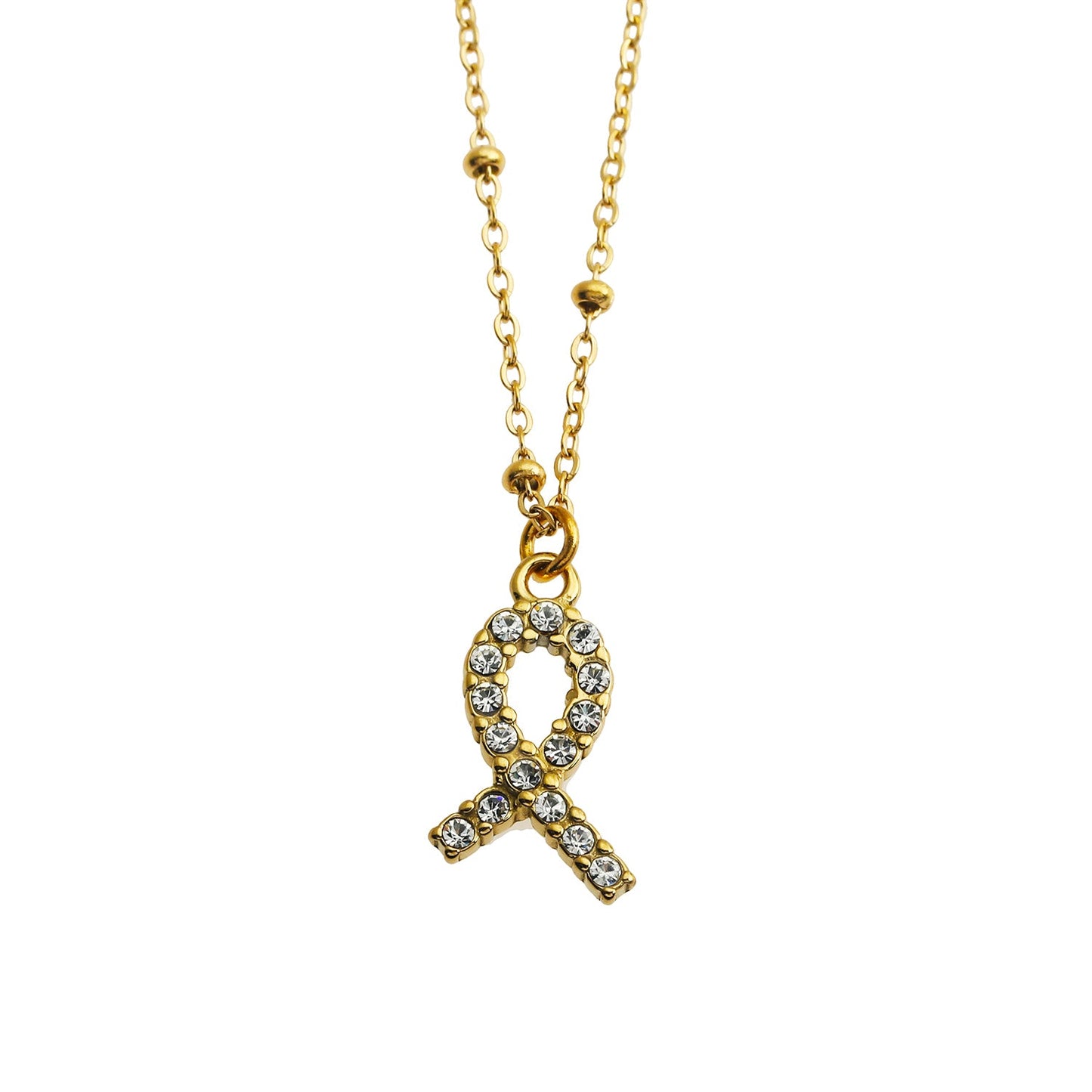 RIBBON: Cancer Fighter Pendant with a Pavé Zirconia Ribbon in Gold