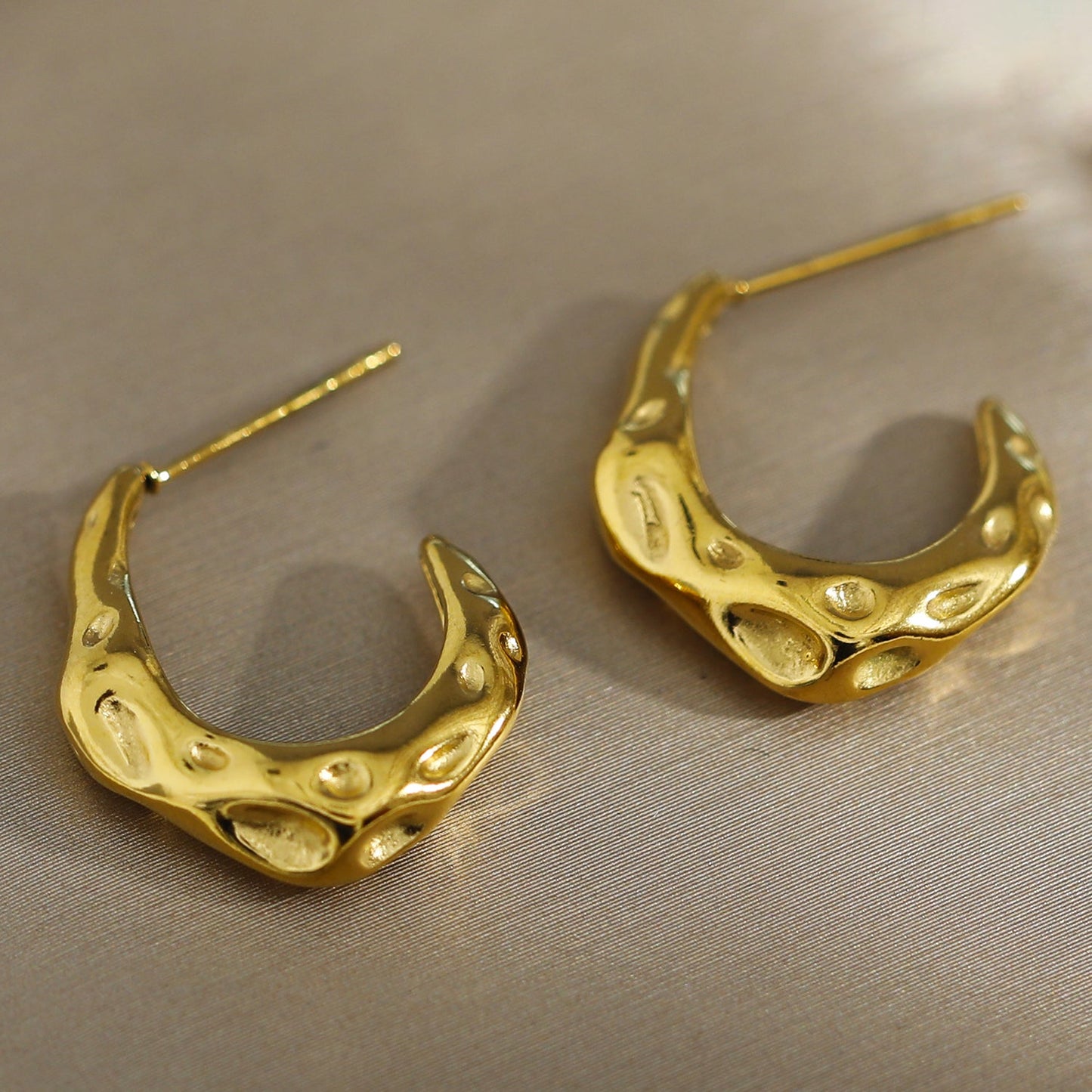 SADE Hammered Finish Mini Hoop Gold Earrings