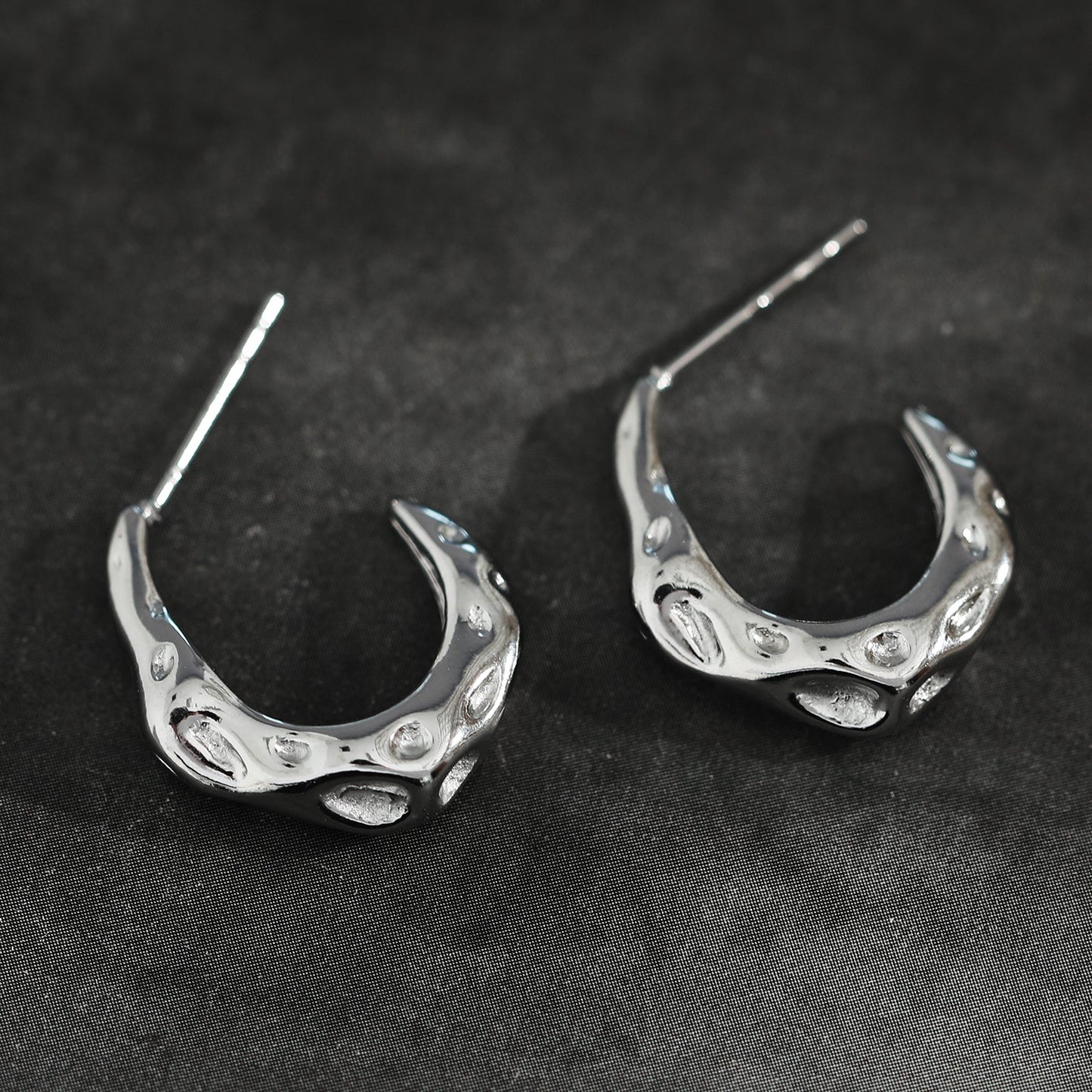 SADE Hammered Finish Mini Hoop Silver Earrings