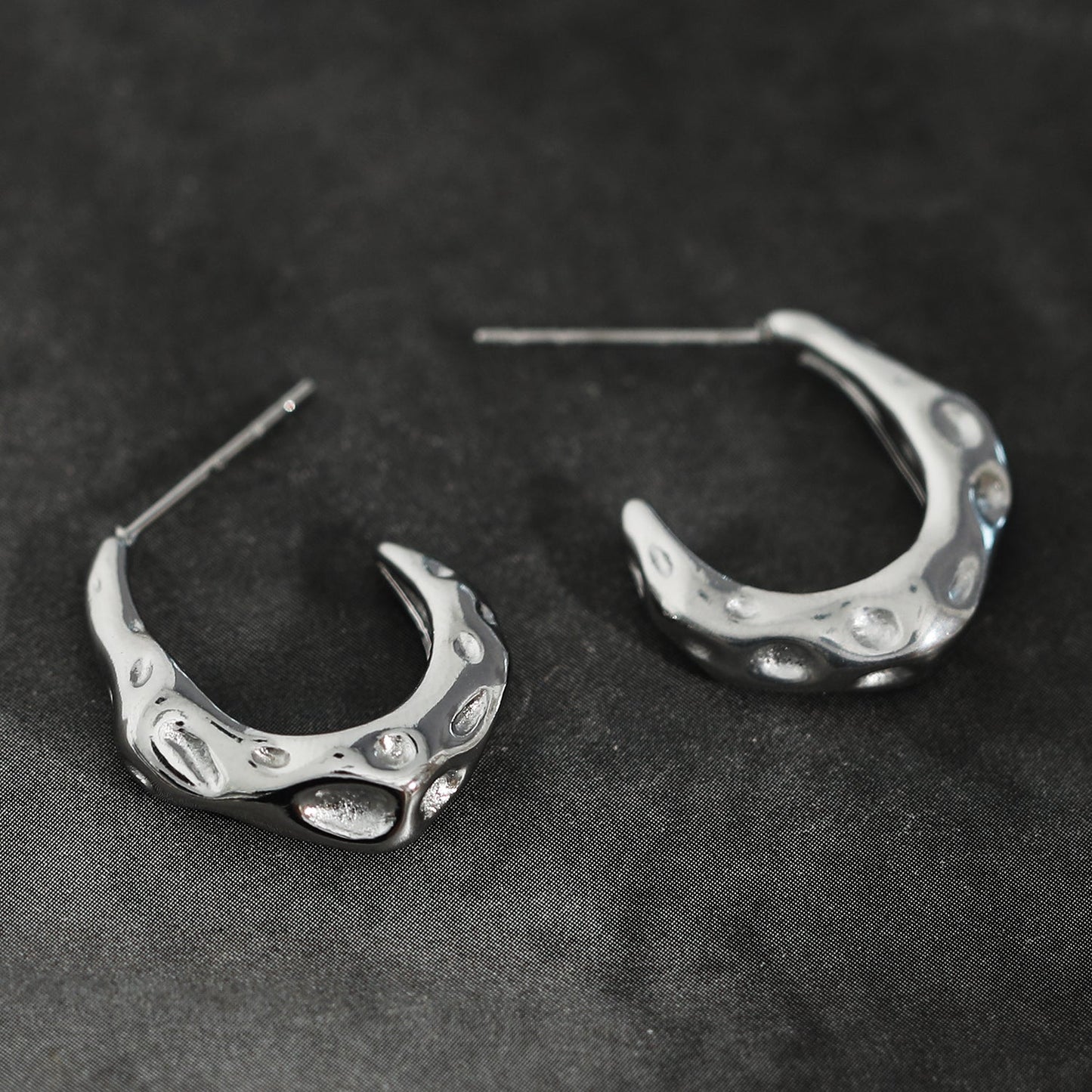 SADE Hammered Finish Mini Hoop Silver Earrings