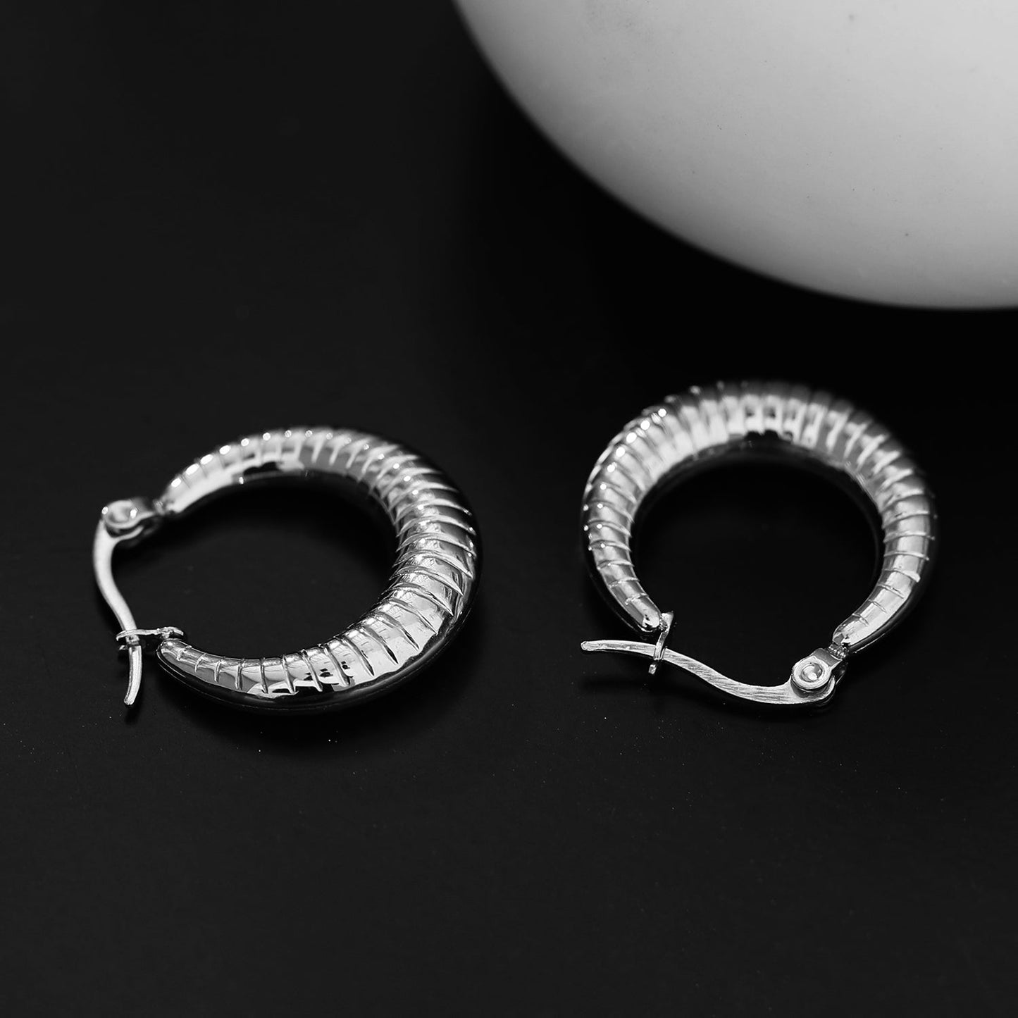 MISCHA Textured Chunky Hoops Silver