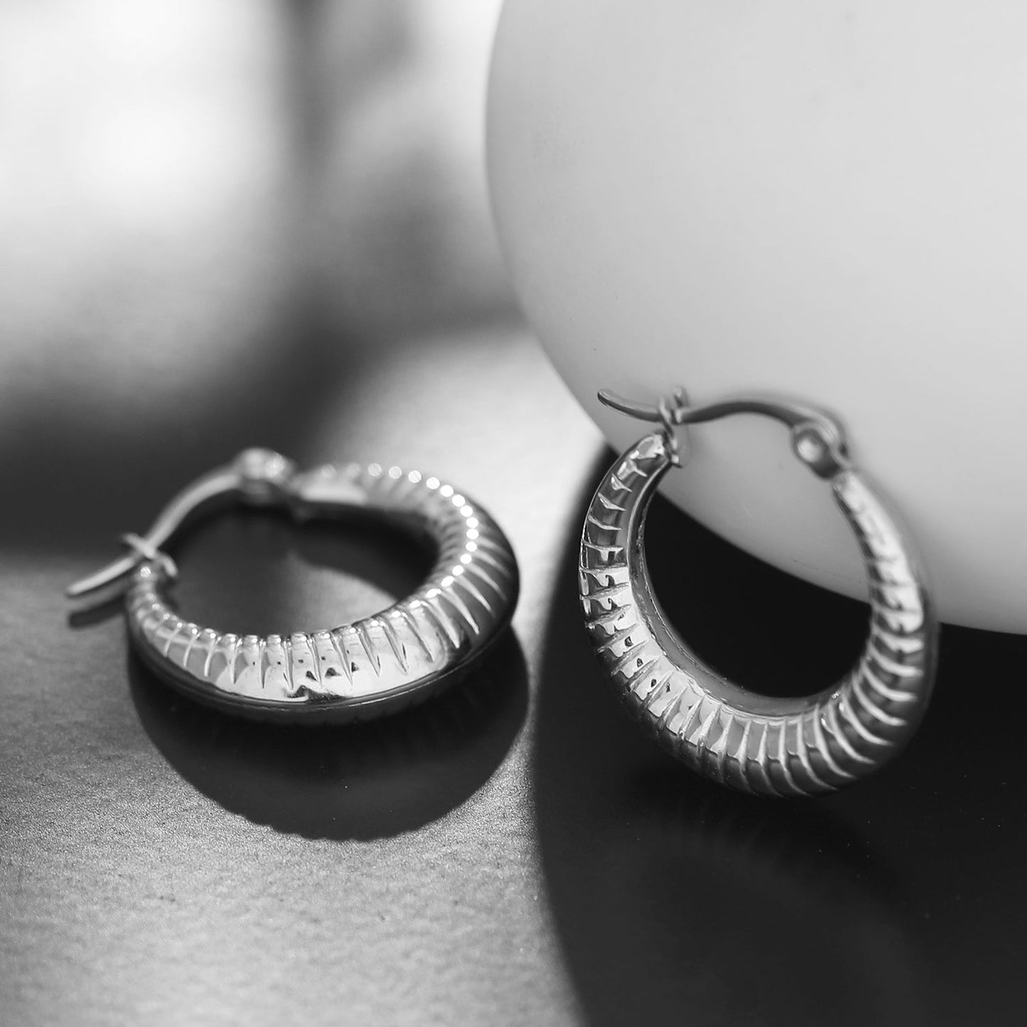 MISCHA Textured Chunky Hoops Silver