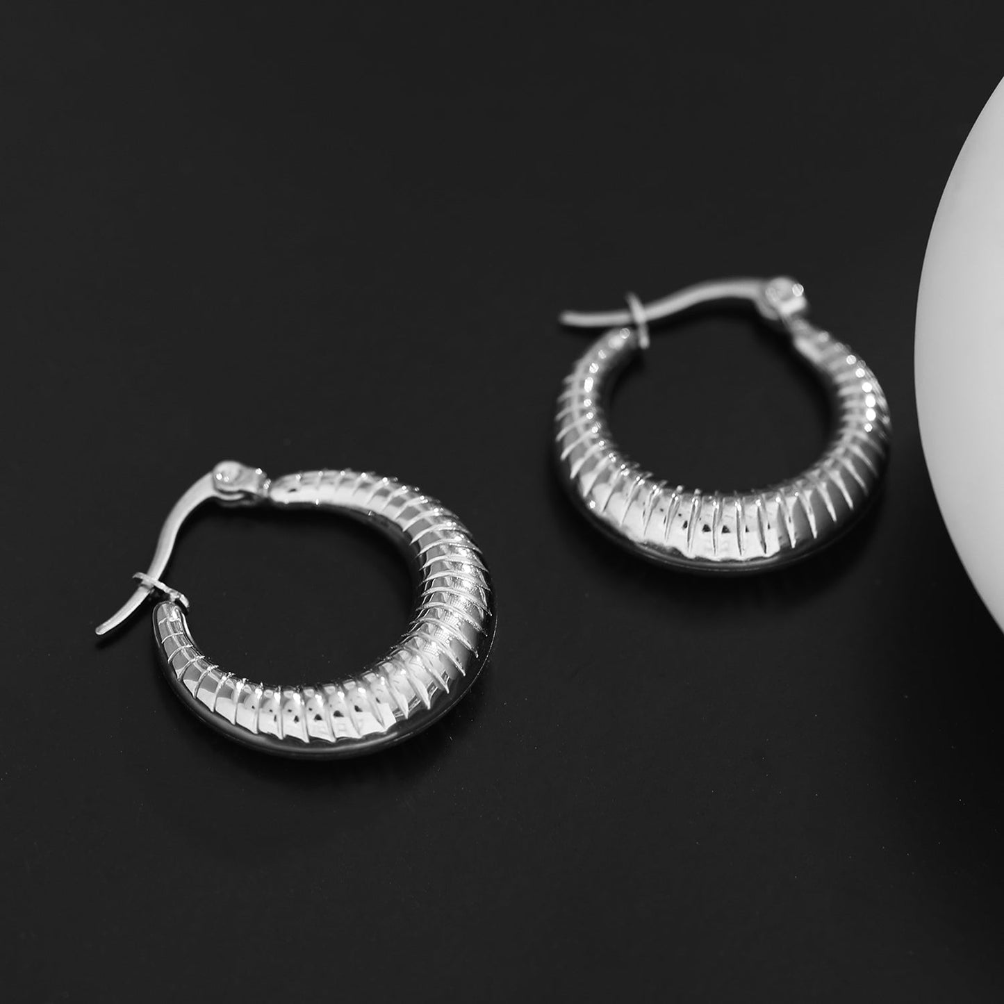 MISCHA Textured Chunky Hoops Silver