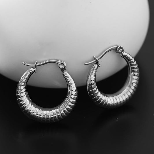 MISCHA Textured Chunky Hoops Silver
