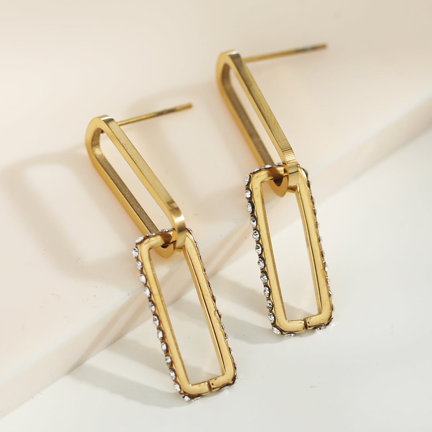 LUCIANA Pavé Zirconia Twin Paper Clip Gold Earrings
