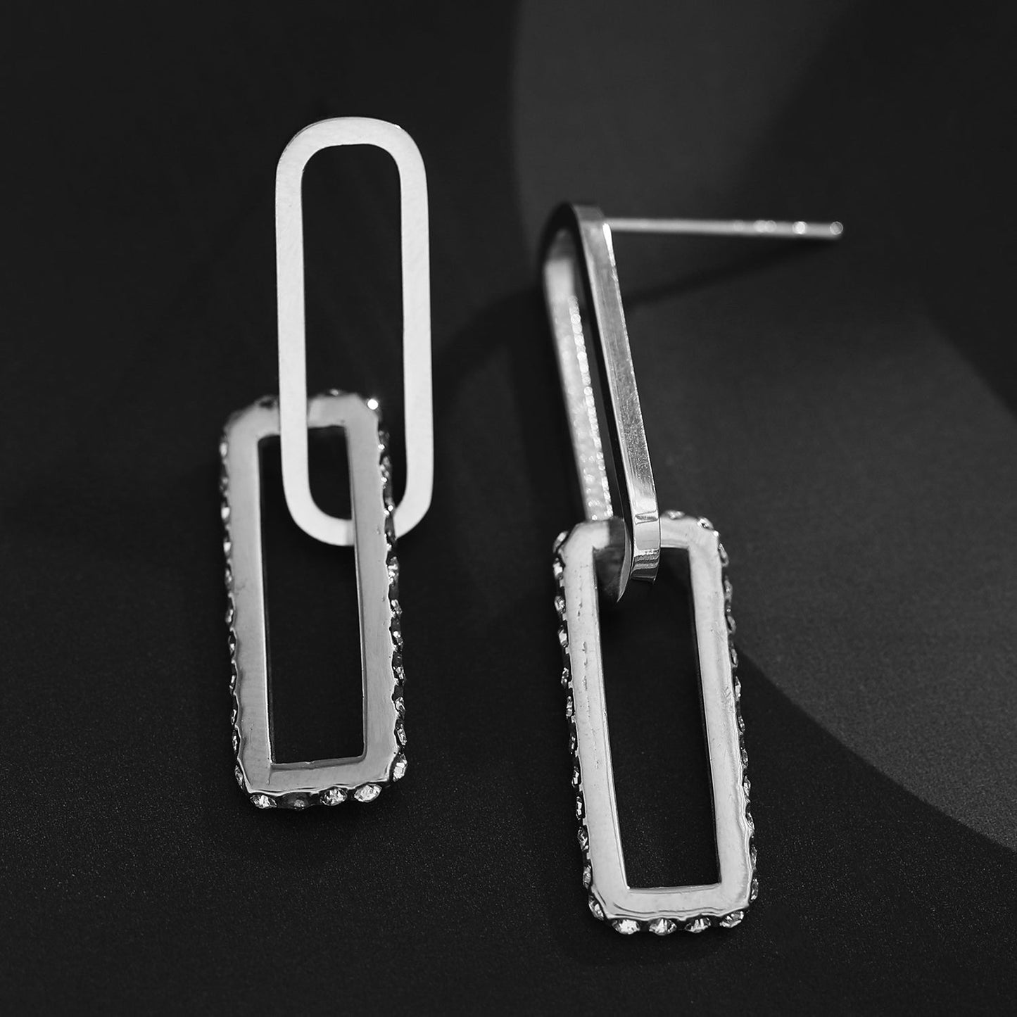 LUCIANA Pavé Zirconia Twin Paper Clip Silver Earrings