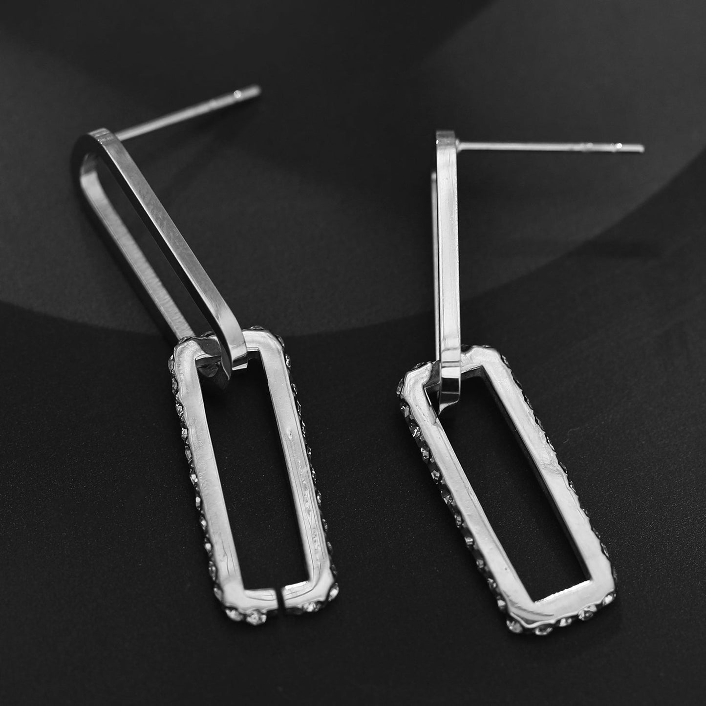 LUCIANA Pavé Zirconia Twin Paper Clip Silver Earrings