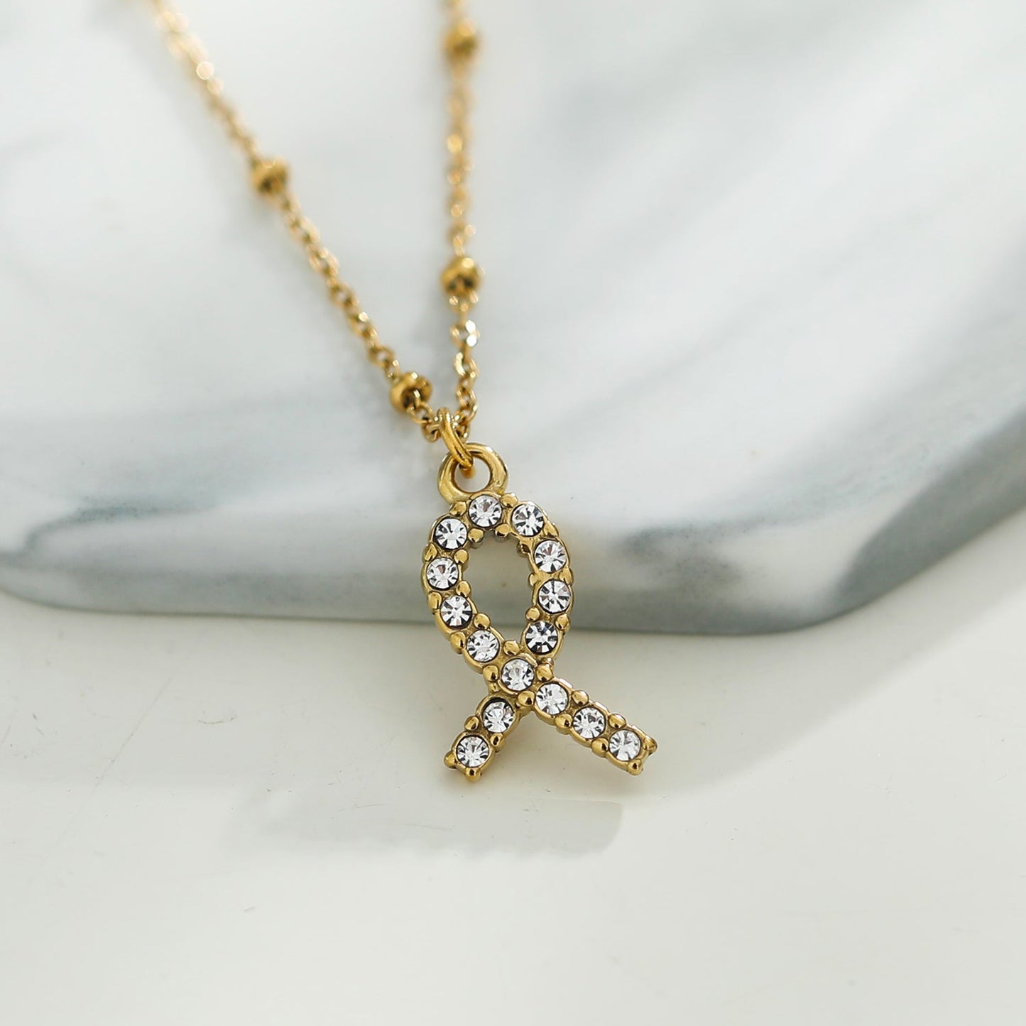 RIBBON: Cancer Fighter Pendant with a Pavé Zirconia Ribbon in Gold