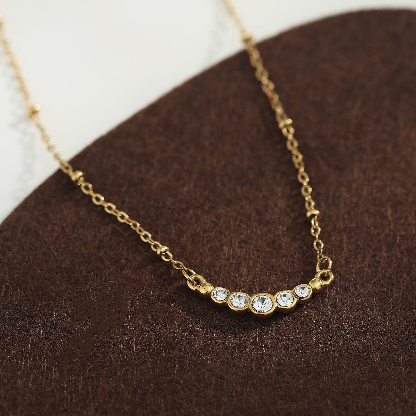 KIMI Beaded Gold Chain with Dainty Pavé-Set Zirconia Pendant