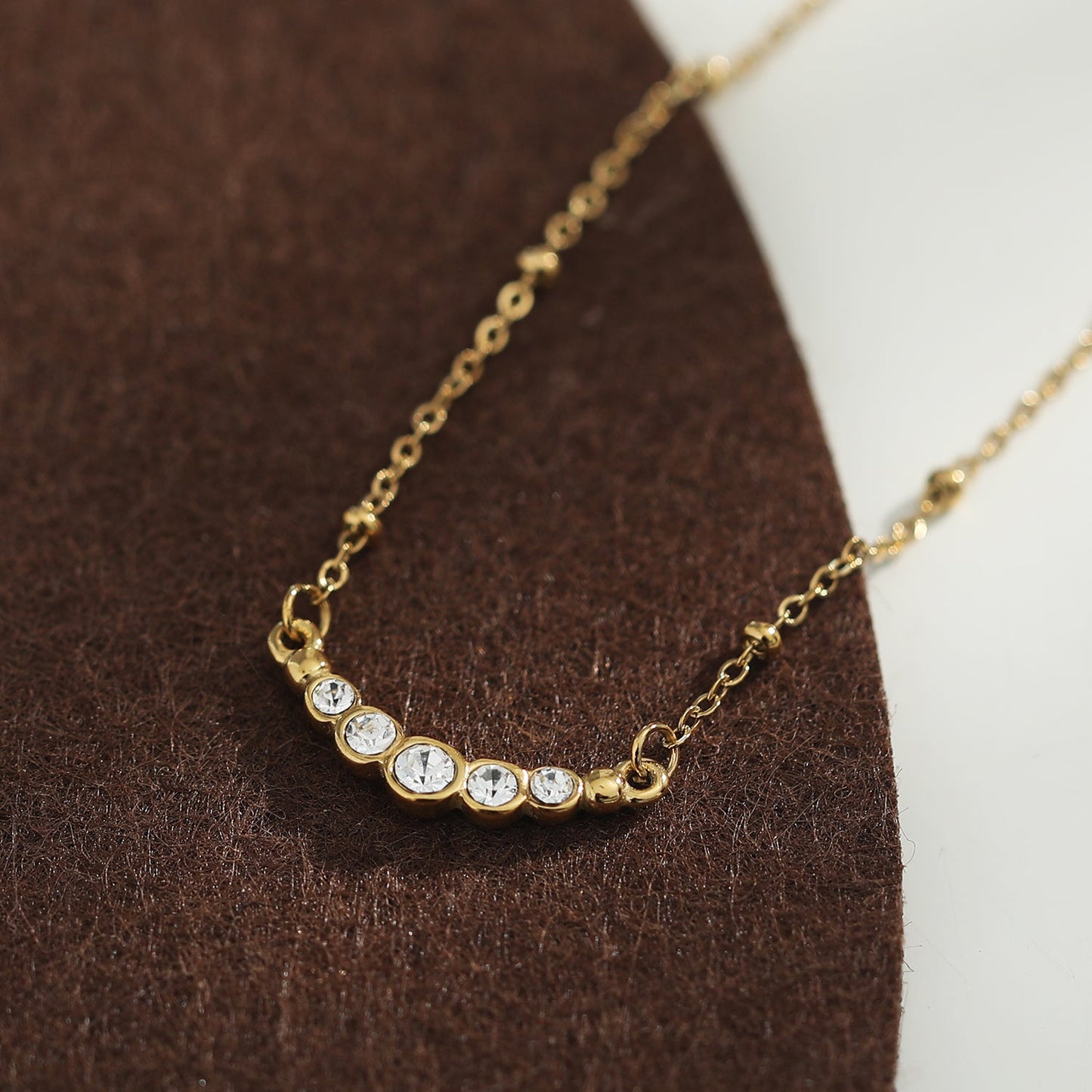 KIMI Beaded Gold Chain with Dainty Pavé-Set Zirconia Pendant
