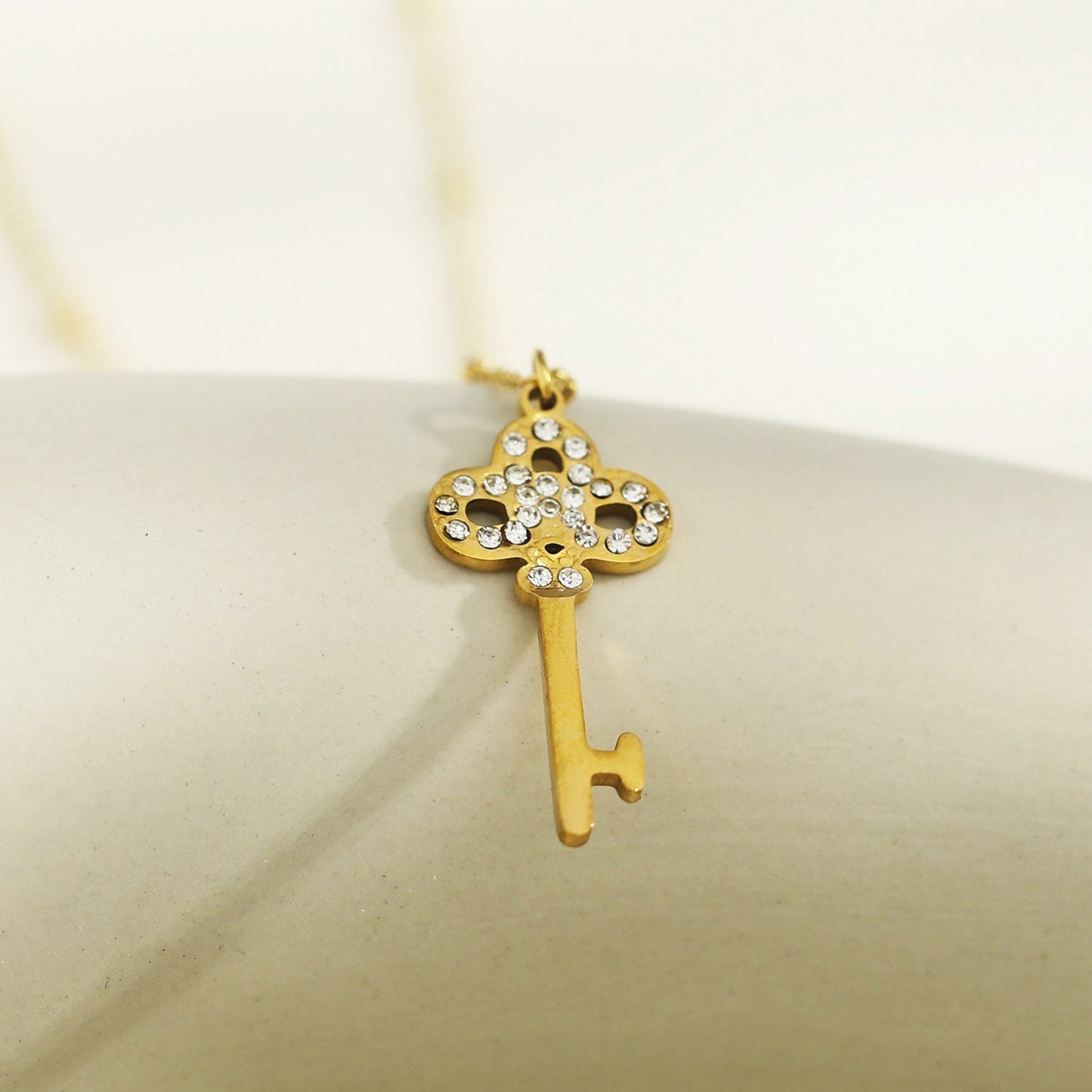 UNLOK Beaded Gold Chain with Zirconia Embellished Key Pendant