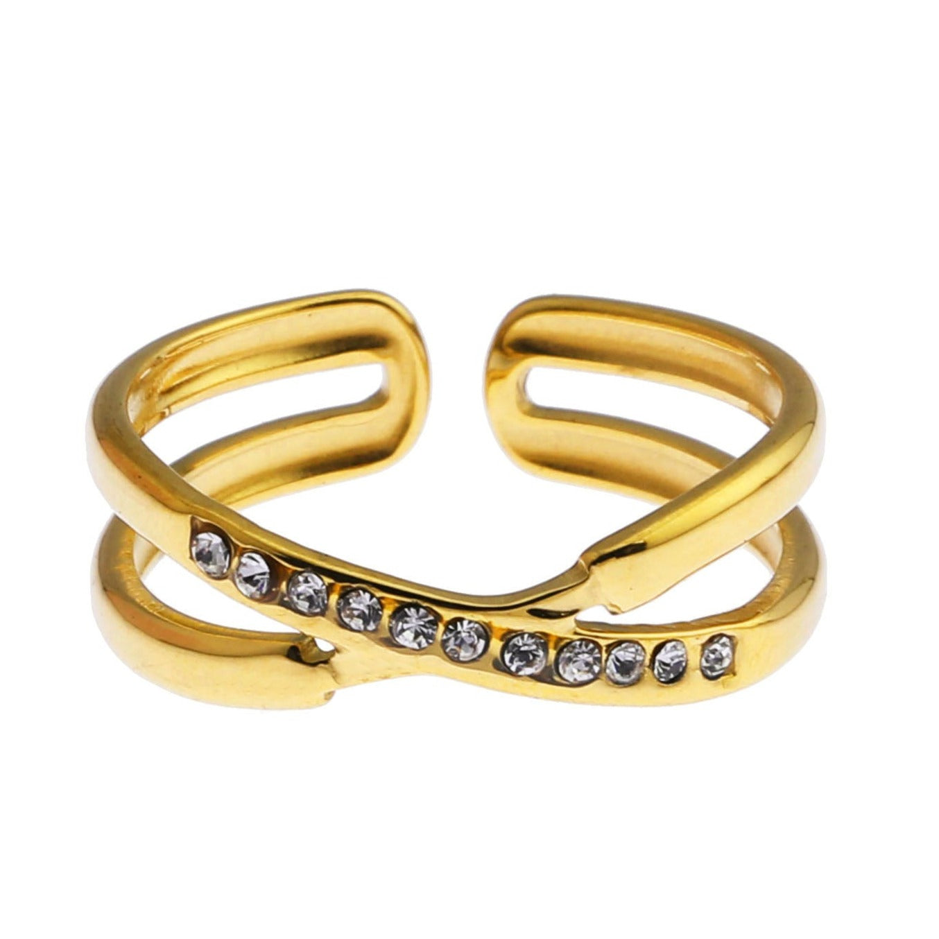 MAZTA Double Stacked Cross Over Zirconia Embellished Ring