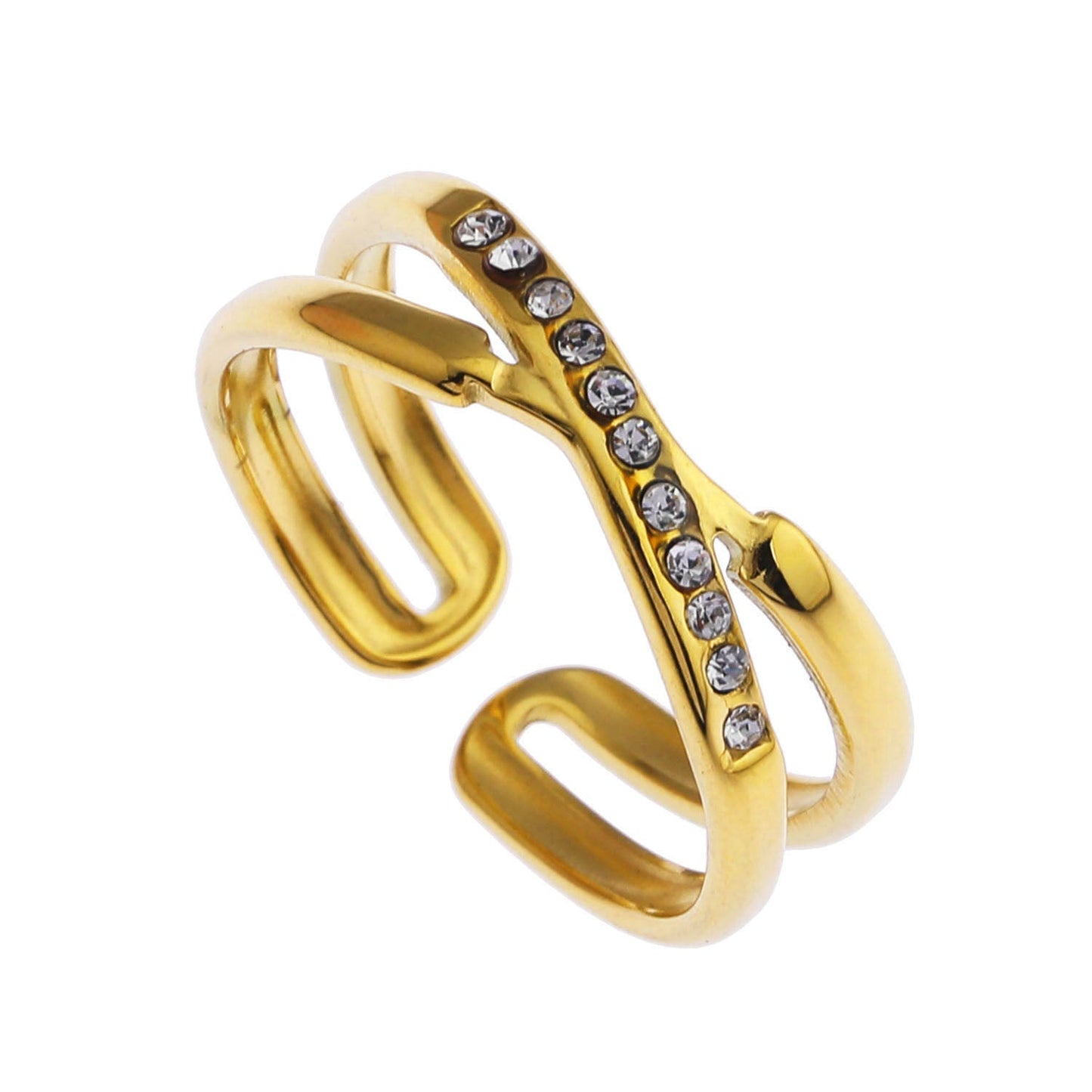 MAZTA Double Stacked Cross Over Zirconia Embellished Ring