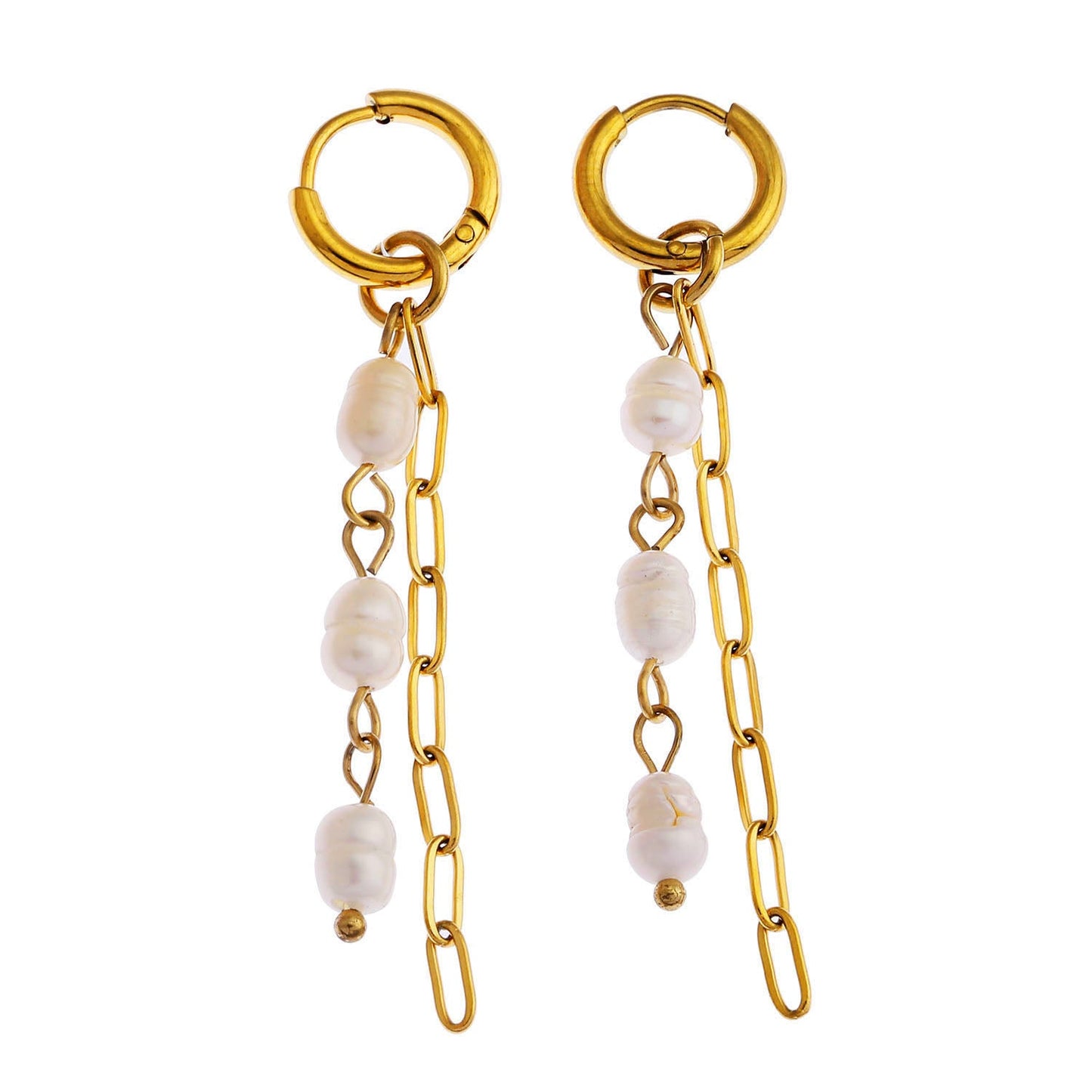 AILIA Duo of Linked Chains with Fresh Water Pearls Drop Earrings