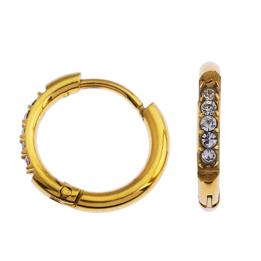 DARCI: Pavé Zirconia Gemstone Embedded Classic Mini Hoop in Gold