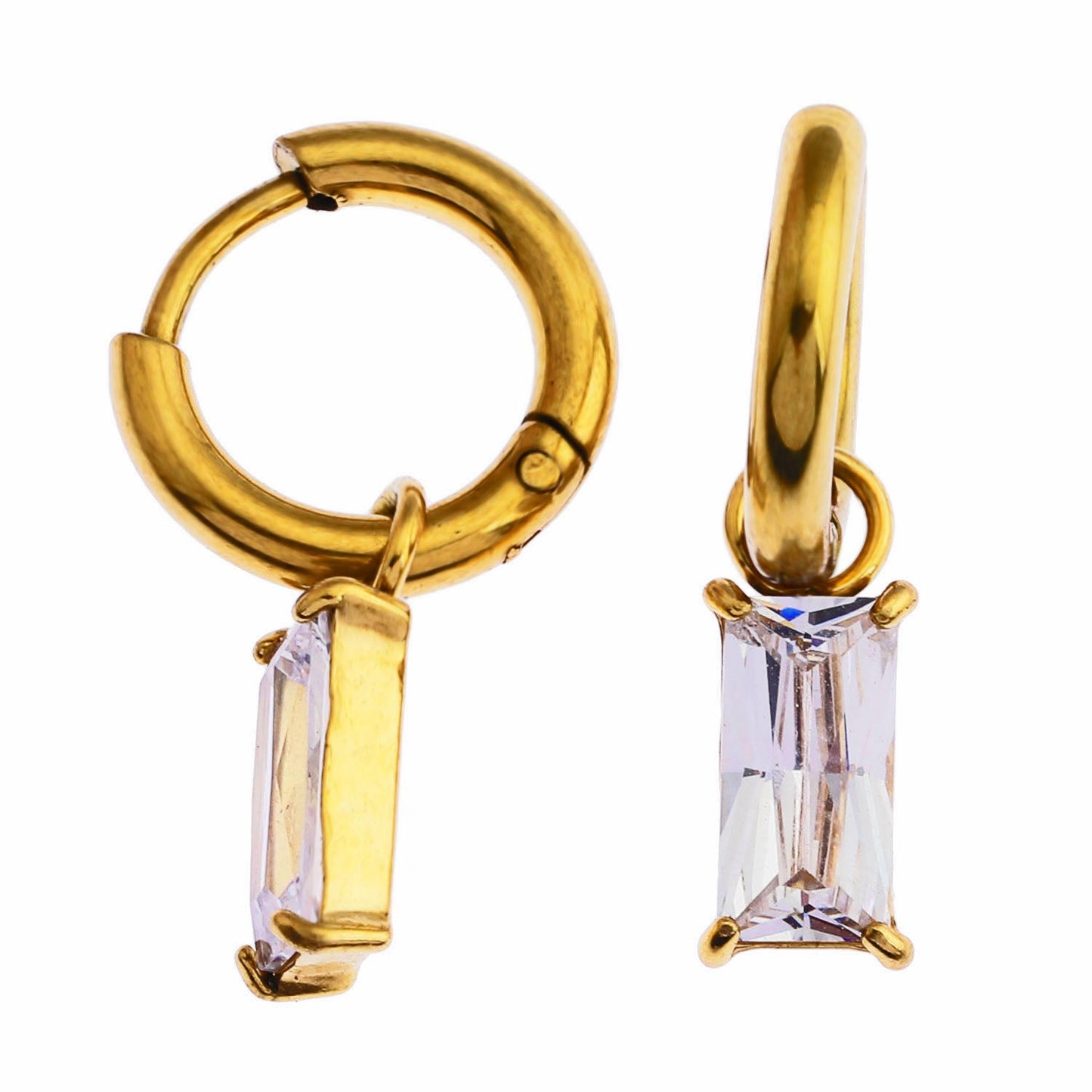CACA Gold: Vintage Inspired Encased Clear Crystal Drop Hoop Earrings
