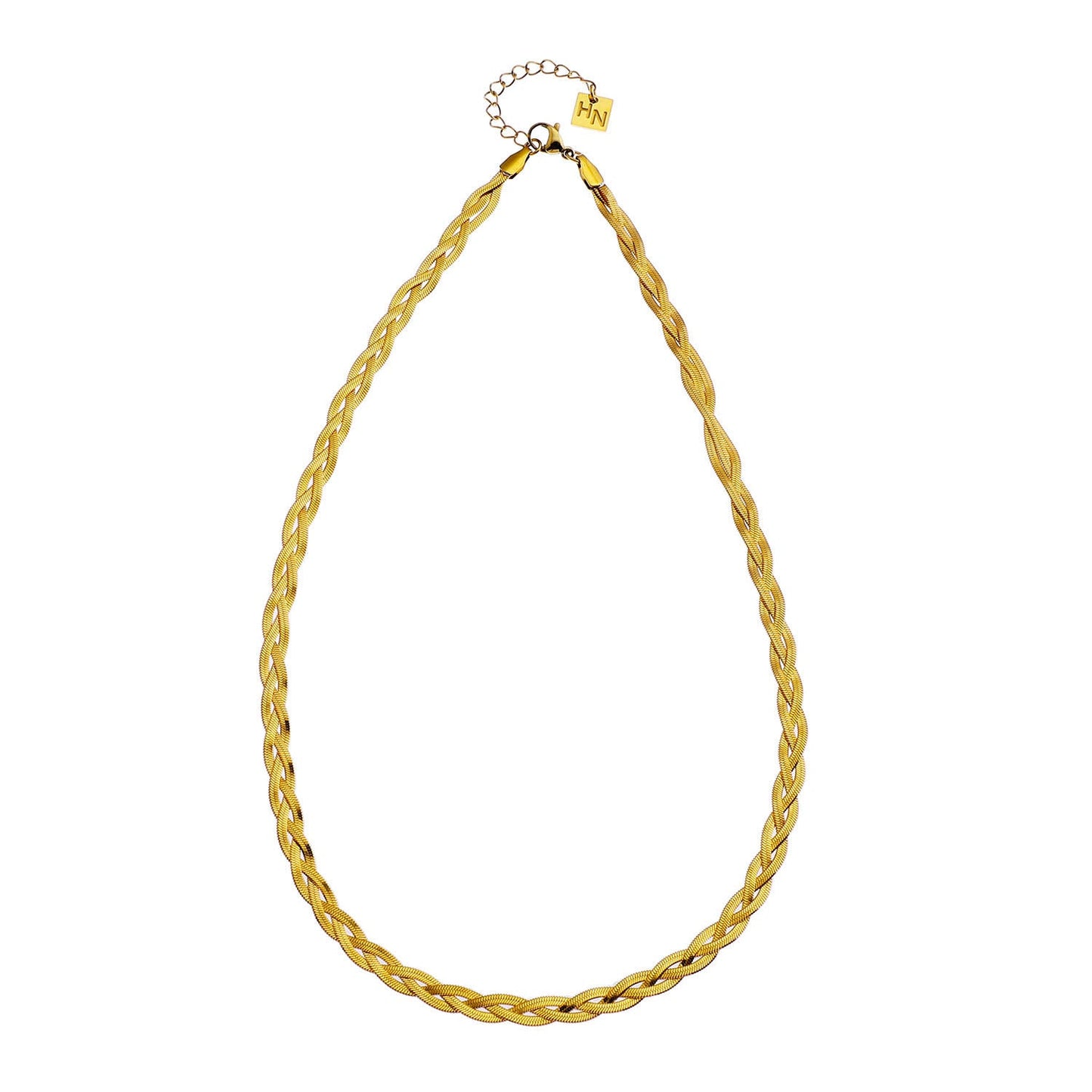 TARA Gold: Intertwined Herringbone Snake Skin Textured Necklace.