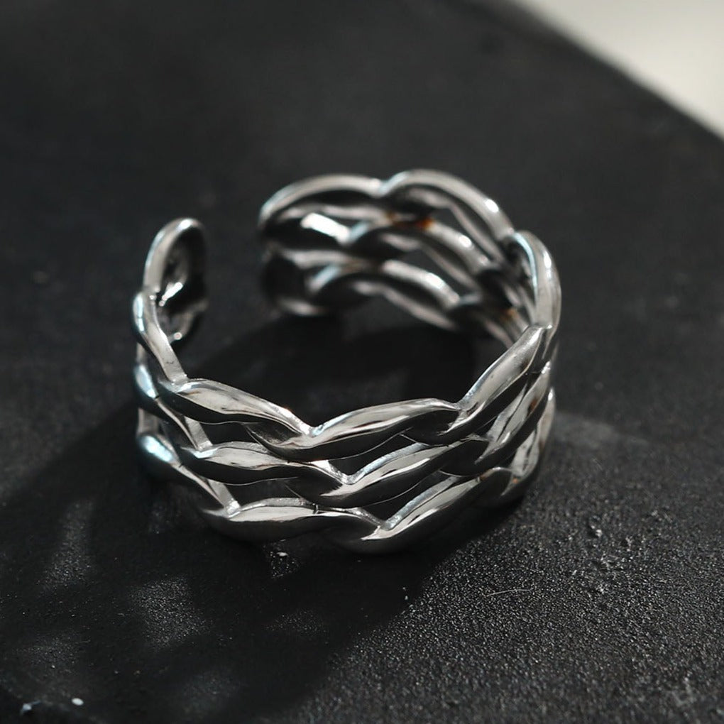 PAIGE: Triple Stacked Wavy Silver Ring