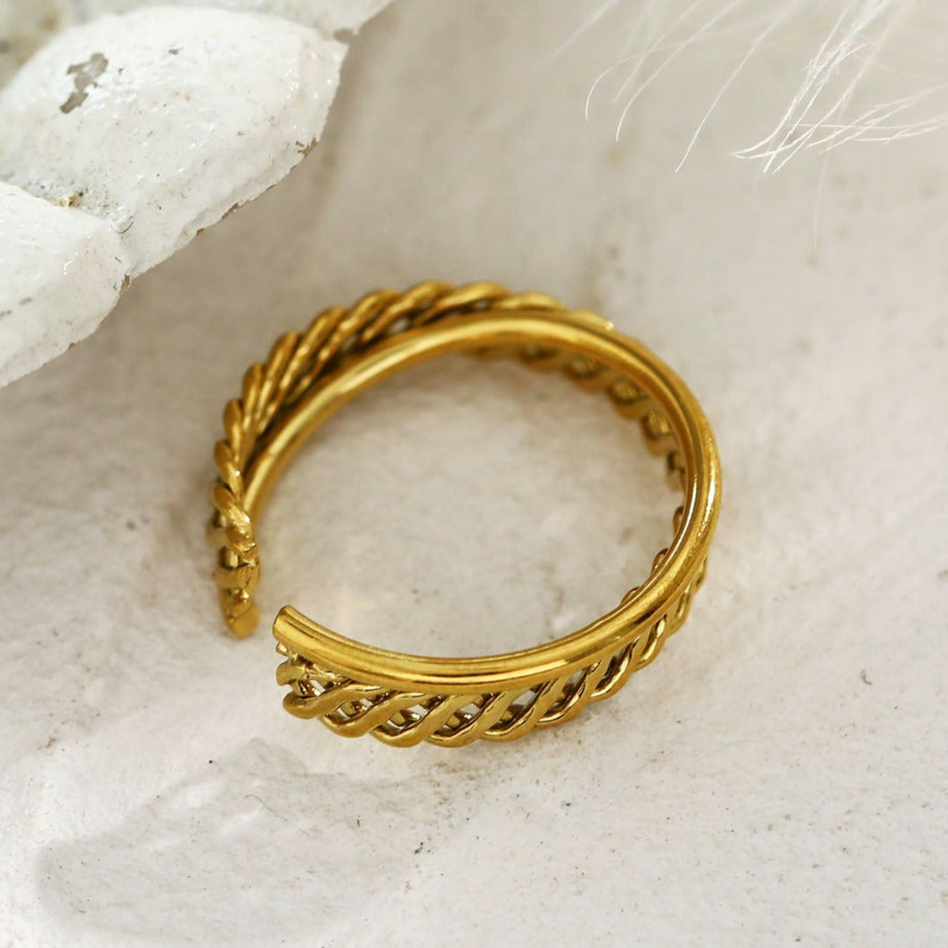 ORELIA Twisted Double Band Basketweave Stacked Ring
